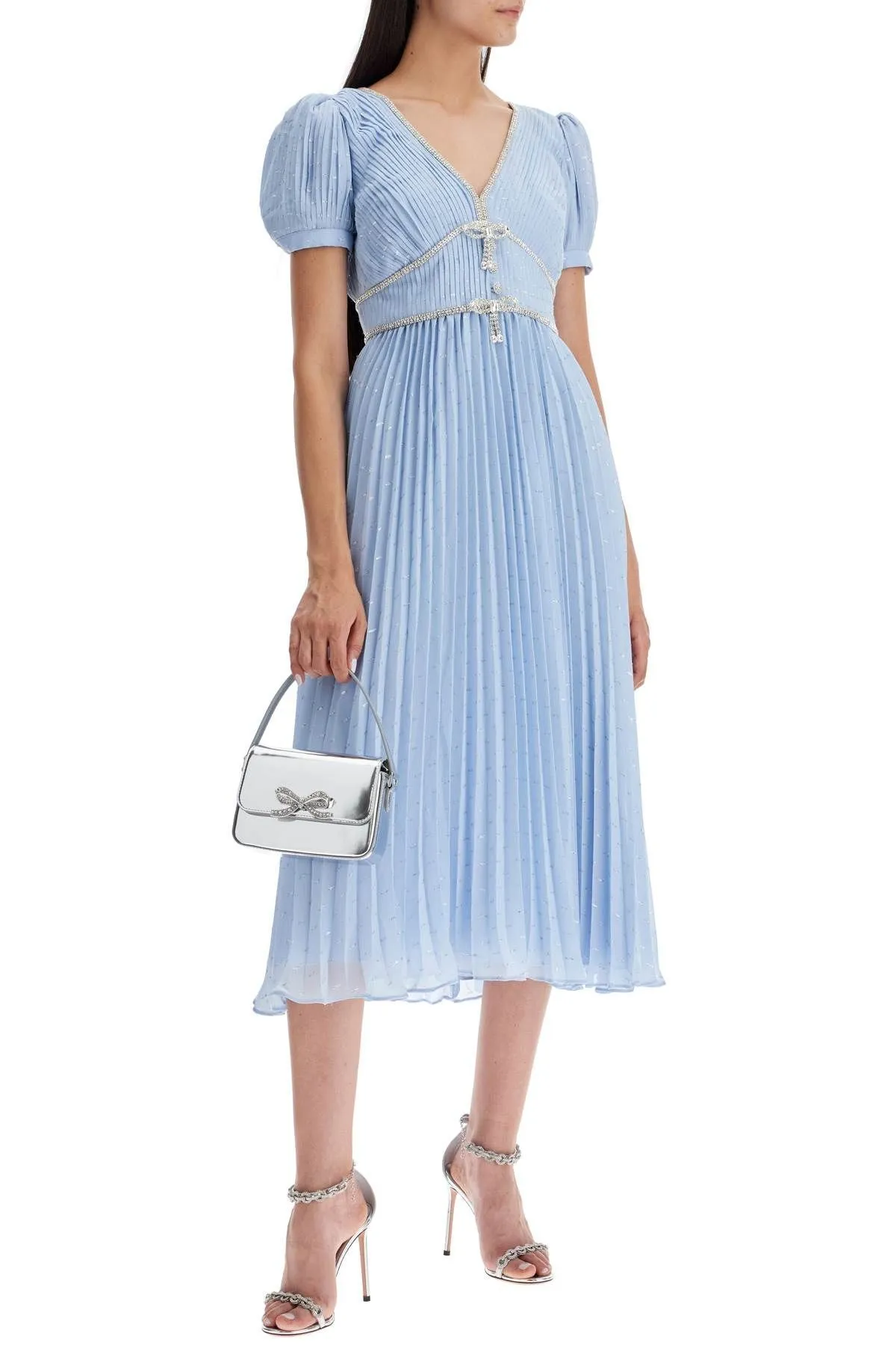 Abito midi in chiffon metallico