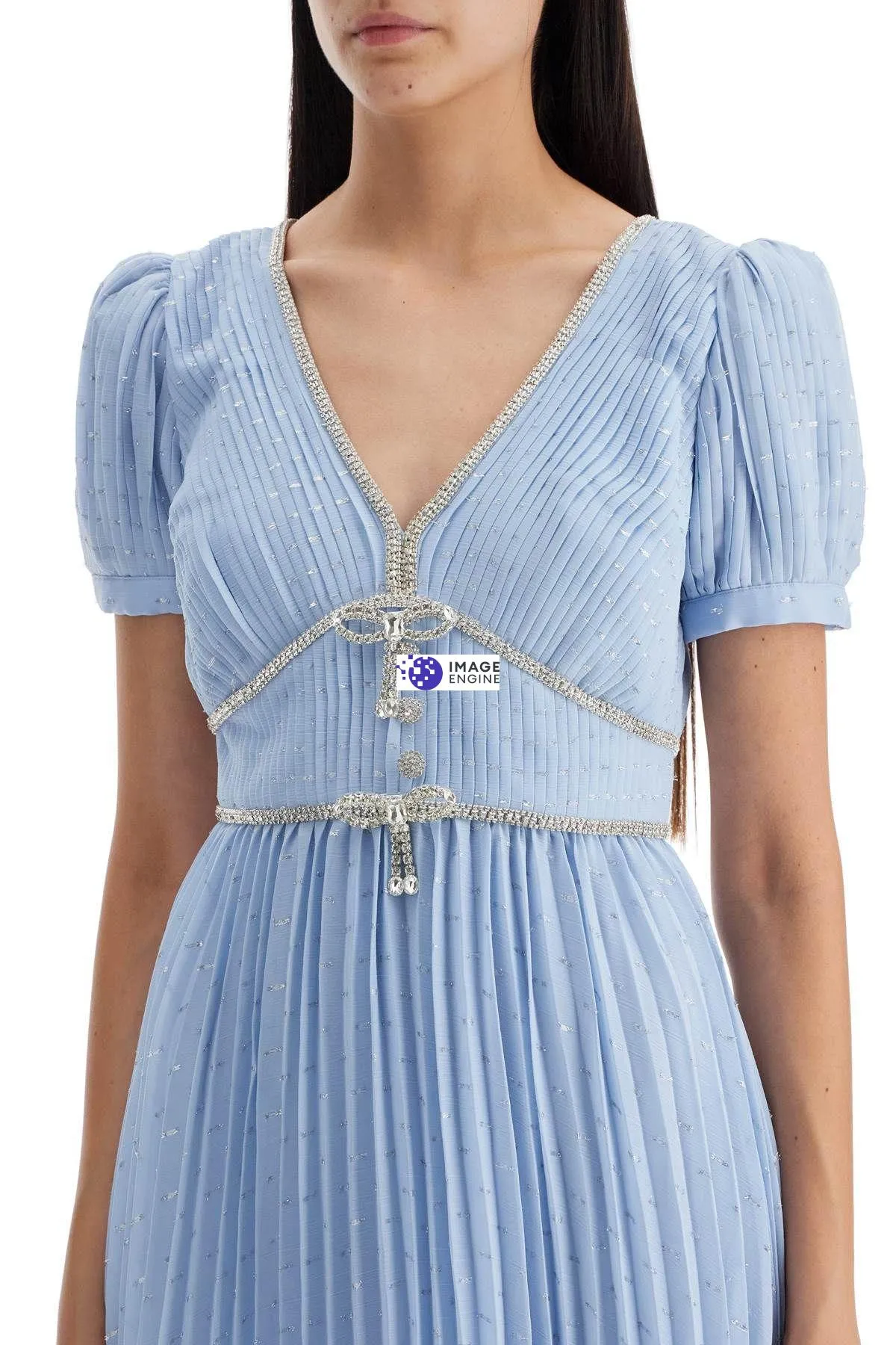 Abito midi in chiffon metallico