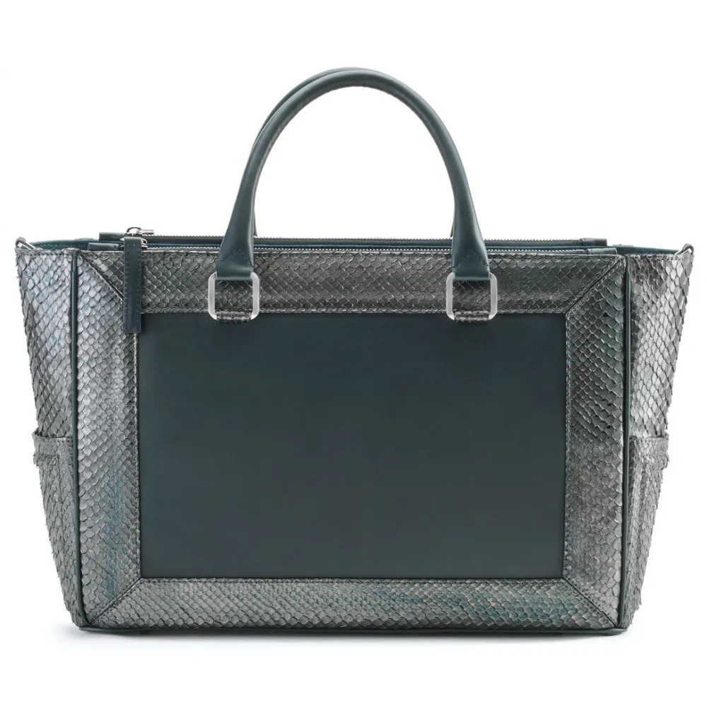Aleksandra Badura - Ladylike Medium Bag - Borsa in Vitello e Pitone - Dark Teal - Borsa in Pelle di Alta Qualità Luxury