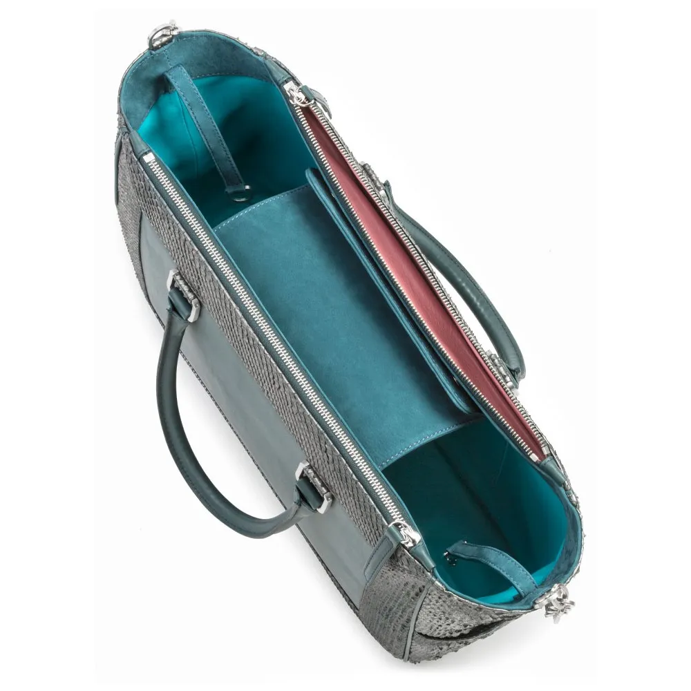 Aleksandra Badura - Ladylike Medium Bag - Borsa in Vitello e Pitone - Dark Teal - Borsa in Pelle di Alta Qualità Luxury