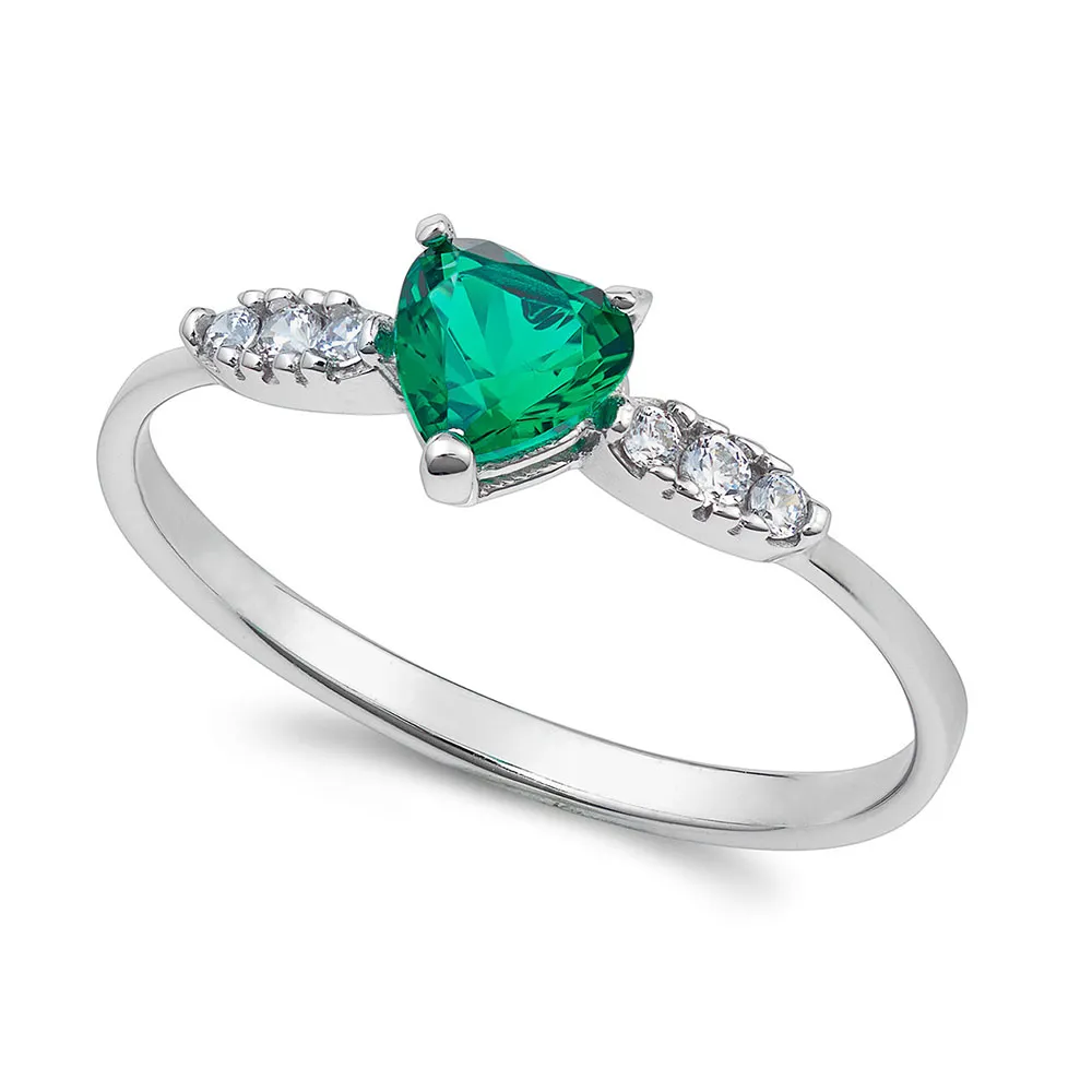 Anello Ambrosia in Oro Bianco con Cuore Verde