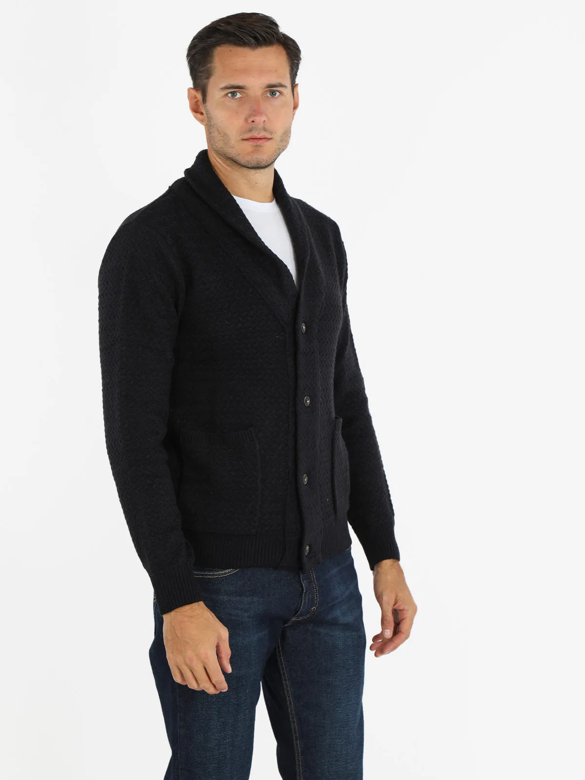 Baci & Abbracci Cardigan homme en maille torsadée