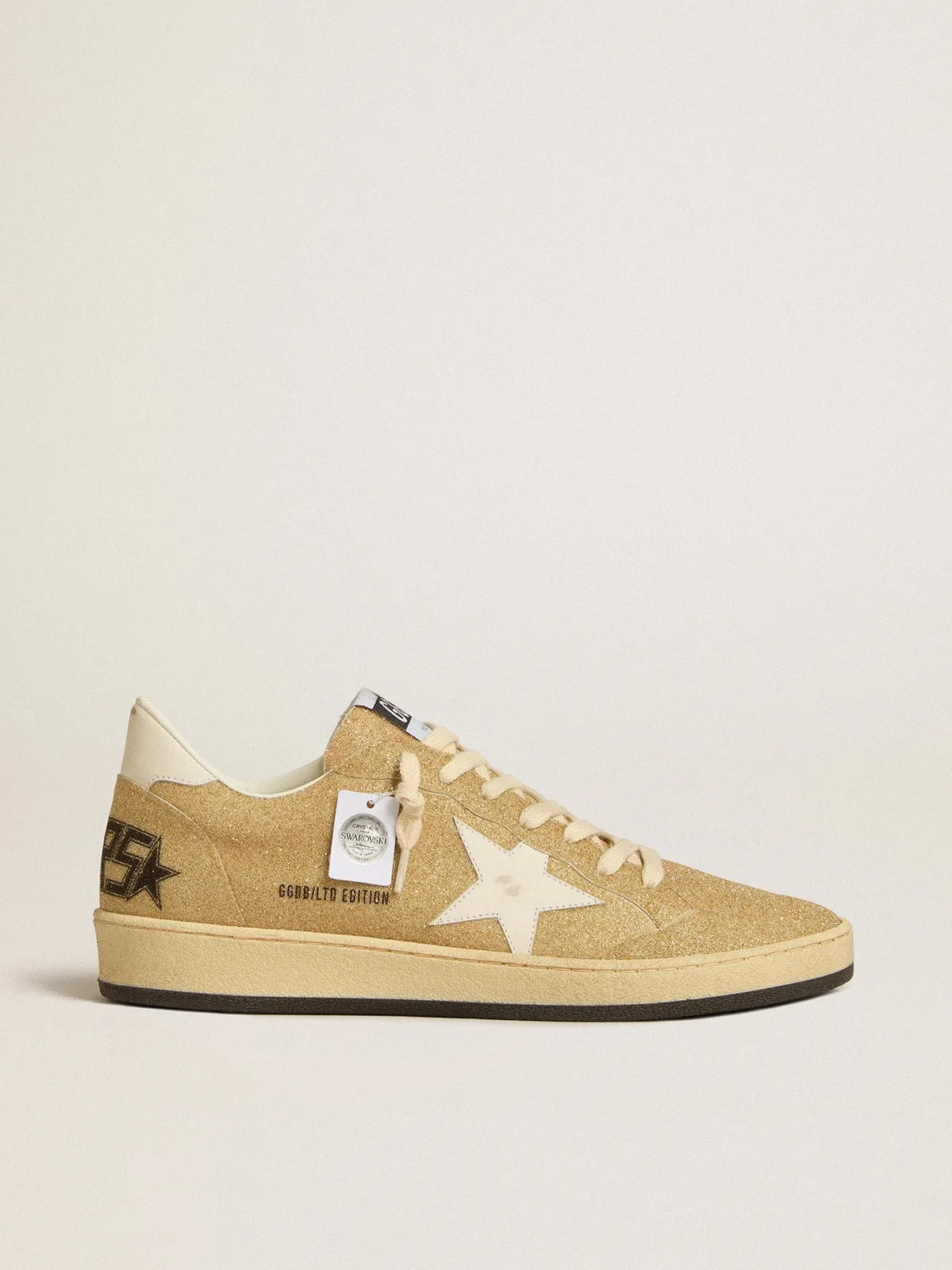 Ball Star in cristalli Swarovski dorati con stella in pelle bianco latte