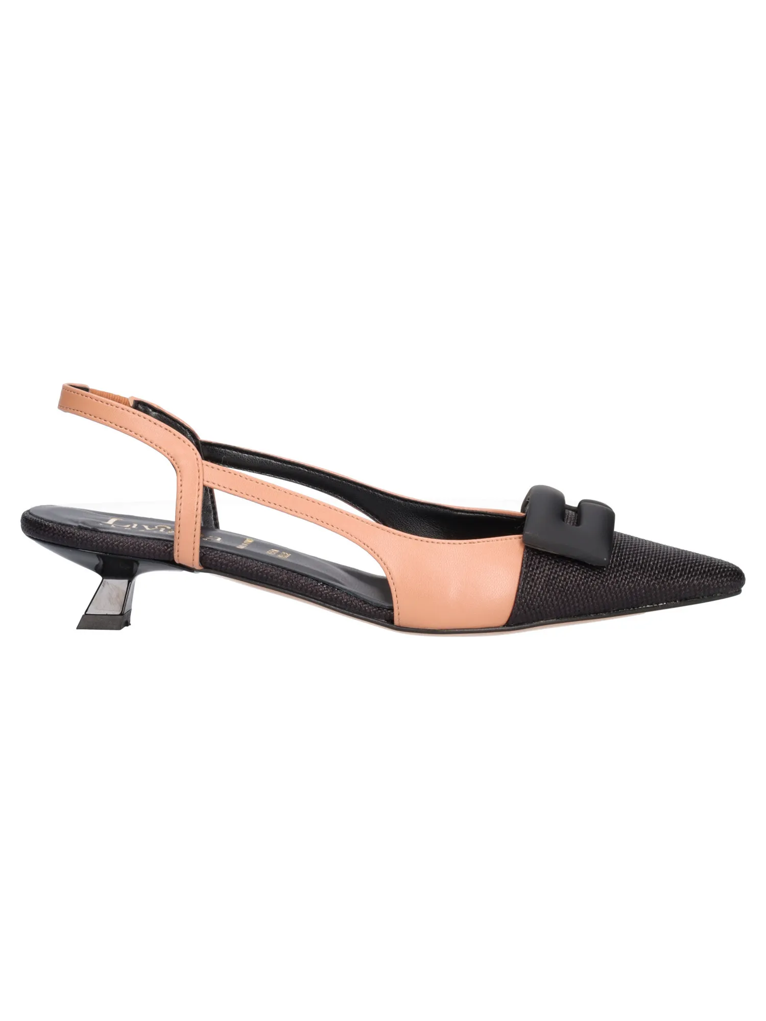 Ballerina con tacco basso Liviana da donna nera e cuoio