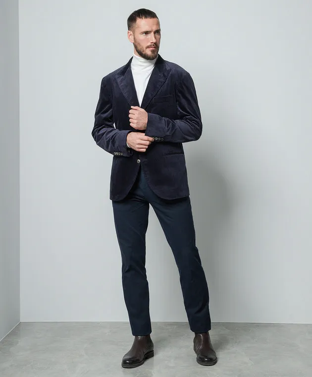 Brunello Cucinelli Blazer in velluto a coste blu ML4637BFD
