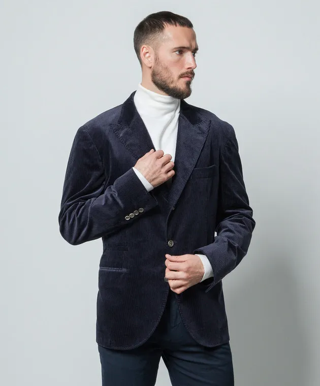 Brunello Cucinelli Blazer in velluto a coste blu ML4637BFD