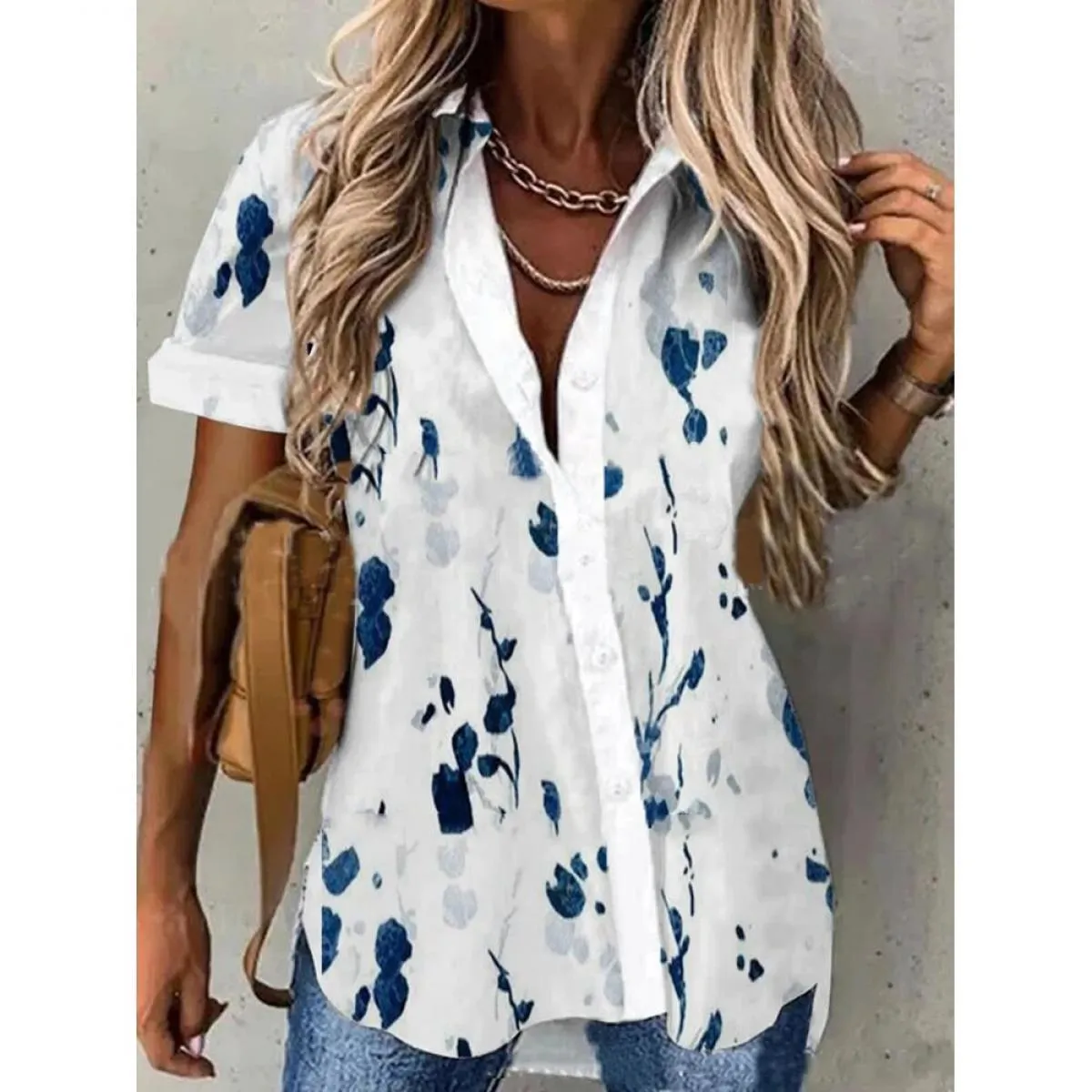 Camicia Top per abbigliamento donna 2024 Estate manica corta Camicetta bianca femminile elegante base casual floreale T-shirt Te