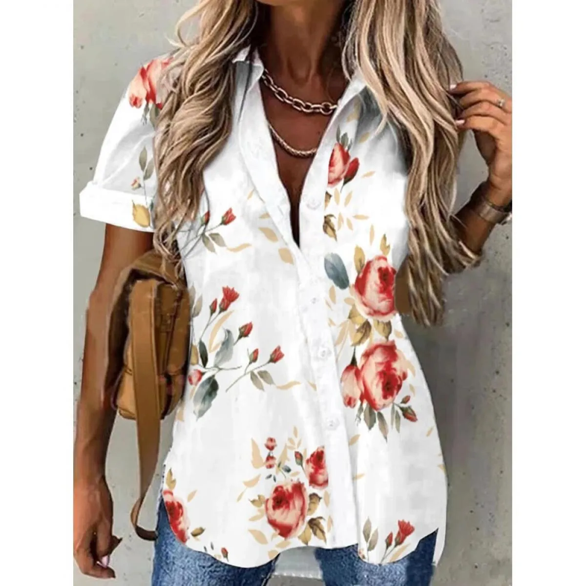 Camicia Top per abbigliamento donna 2024 Estate manica corta Camicetta bianca femminile elegante base casual floreale T-shirt Te