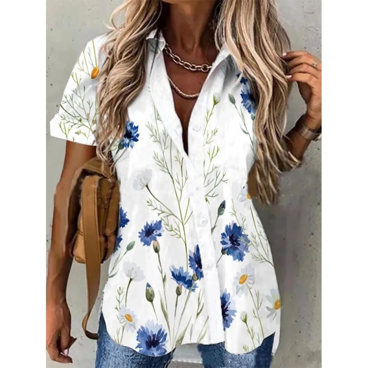 Camicia Top per abbigliamento donna 2024 Estate manica corta Camicetta bianca femminile elegante base casual floreale T-shirt Te