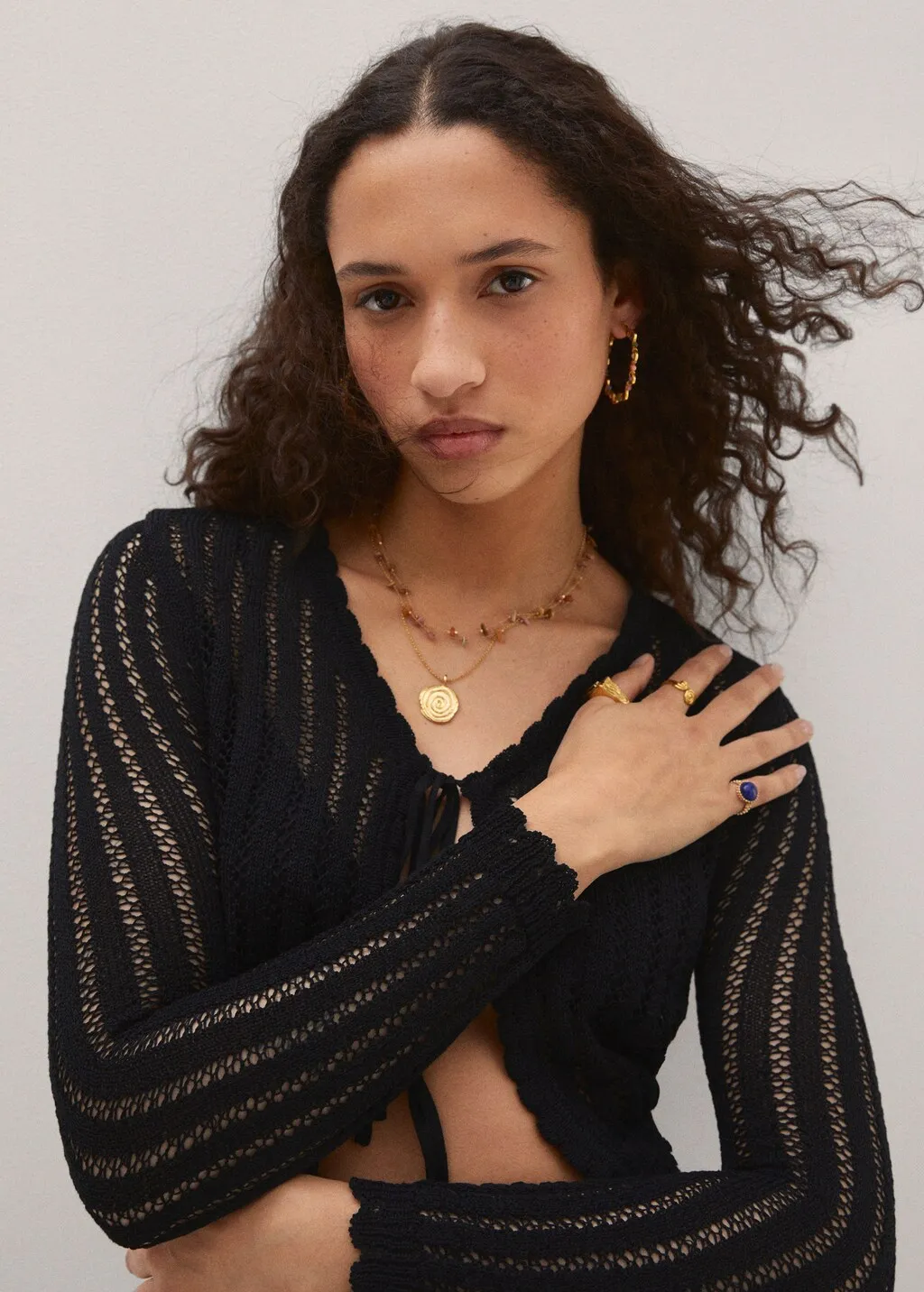 Cardigan crop maglia traforata