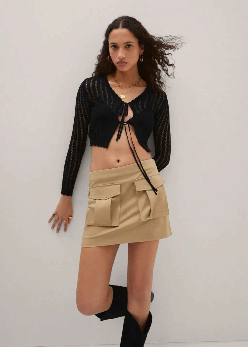 Cardigan crop maglia traforata