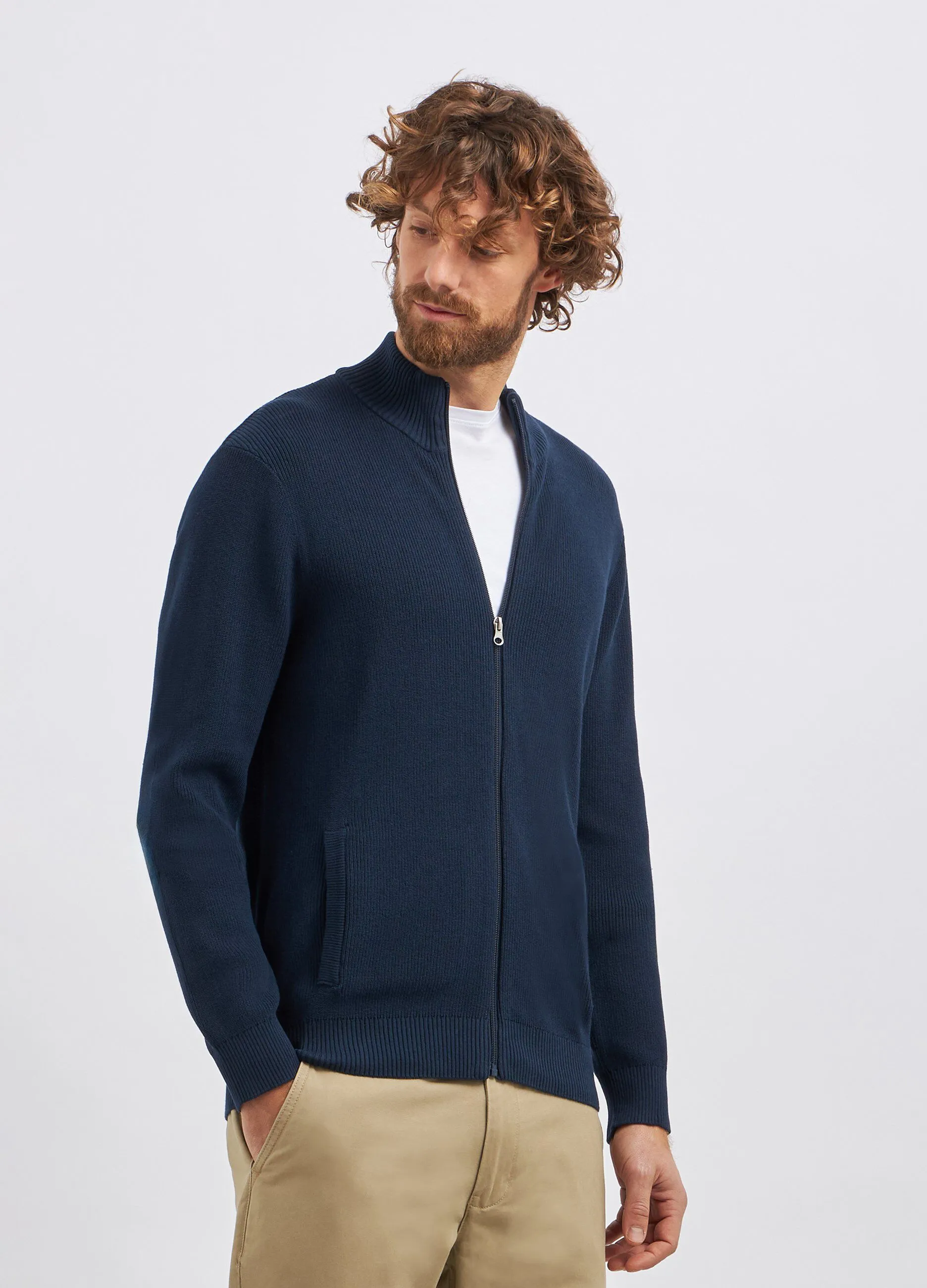 Cardigan full zip in puro cotone uomo
