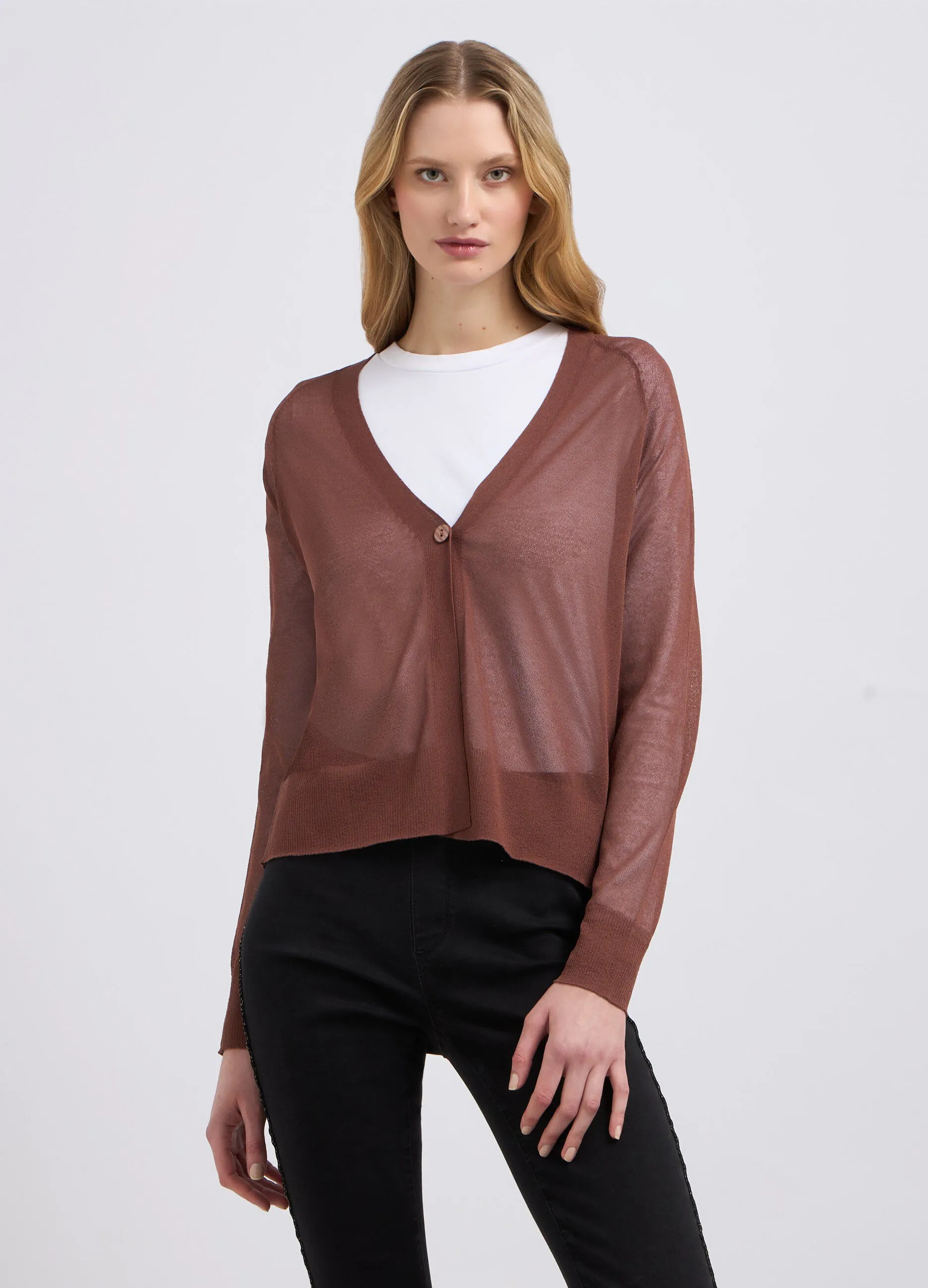 Cardigan tricot in misto modal mono bottone donna