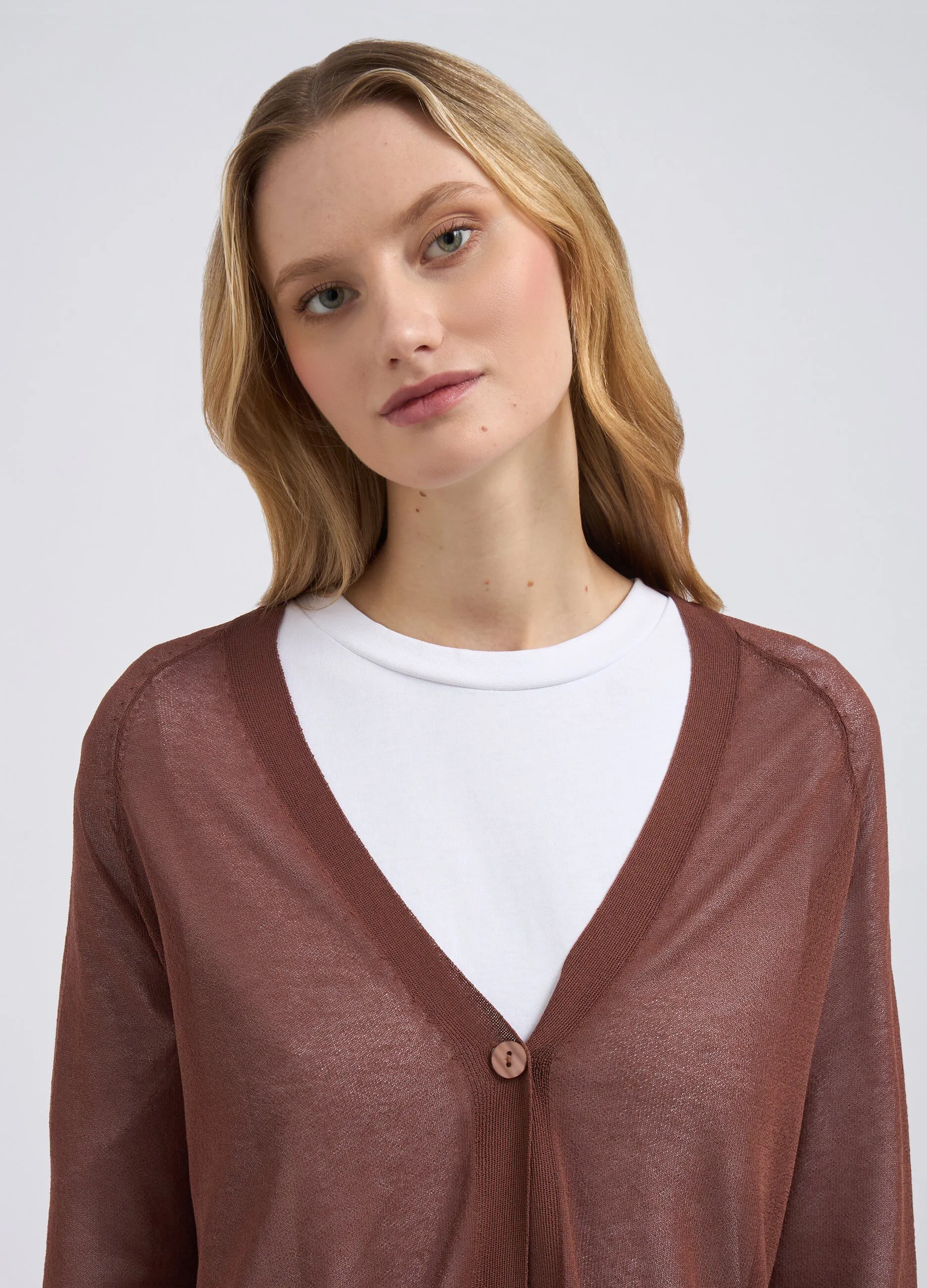 Cardigan tricot in misto modal mono bottone donna