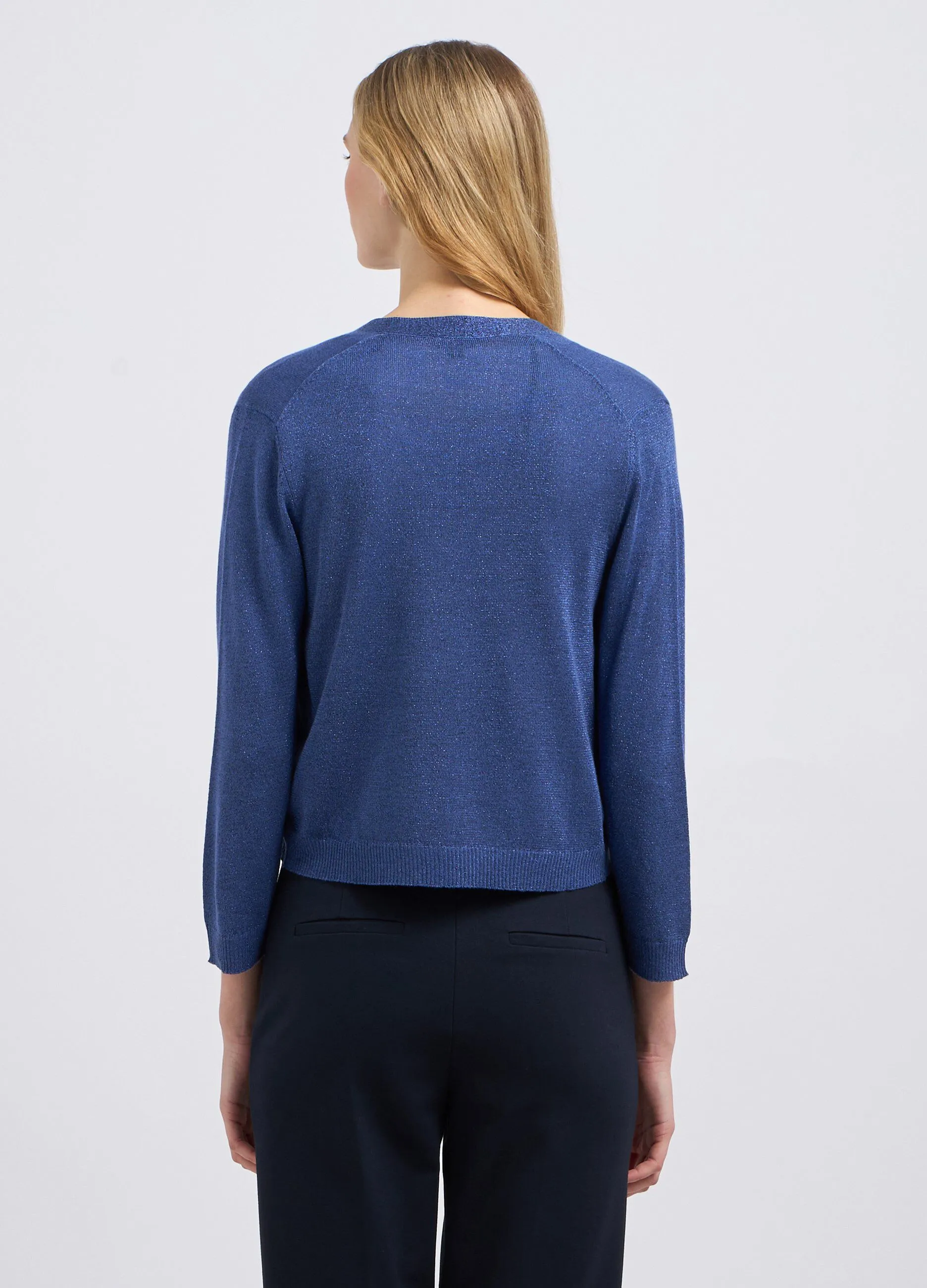 Cardigan tricot in misto viscosa e filo lurex donna