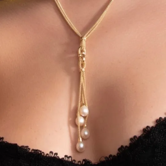 Collana in argento a doppia staffa e perle pendenti