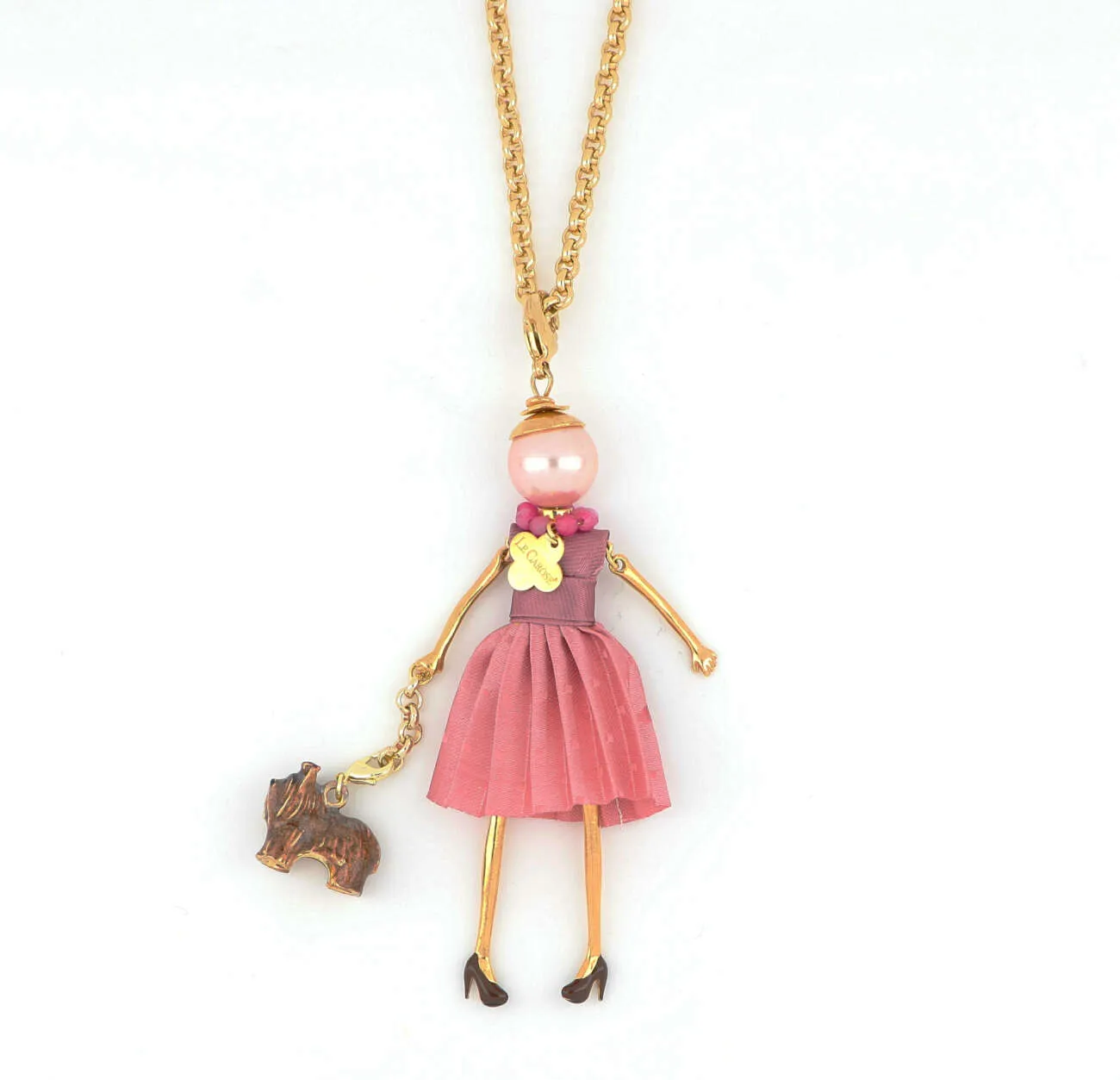 Collana Le carose & dog in metallo tessuto e strass con charms cagnolino Ref. CRD194