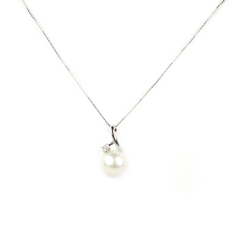 Collana veneziana oro bianco ciondolo perla e zircone