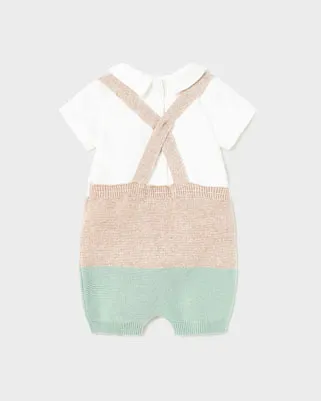 Completo composto da salopette in cotone a tre colori con t-shirt bianca 2-6 mesi