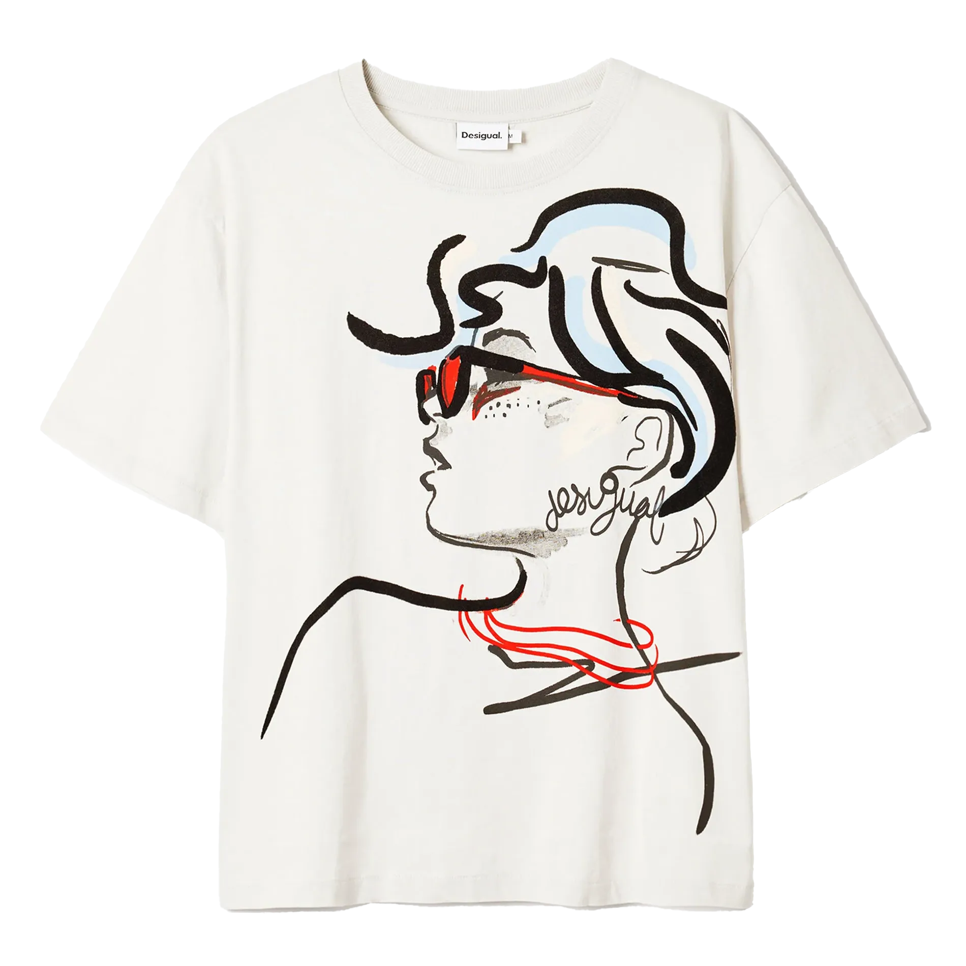  DESIGUAL   Maglietta girocollo dritta in cotone serigrafato | Bianco