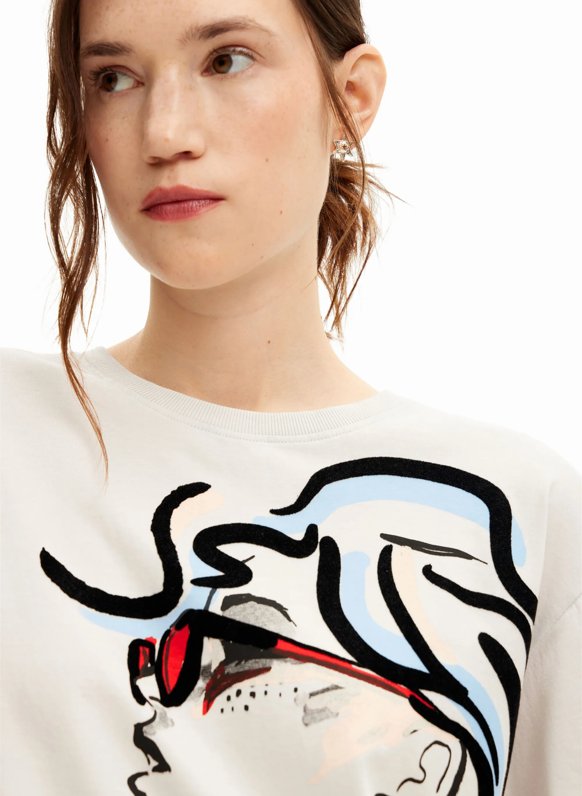  DESIGUAL   Maglietta girocollo dritta in cotone serigrafato | Bianco