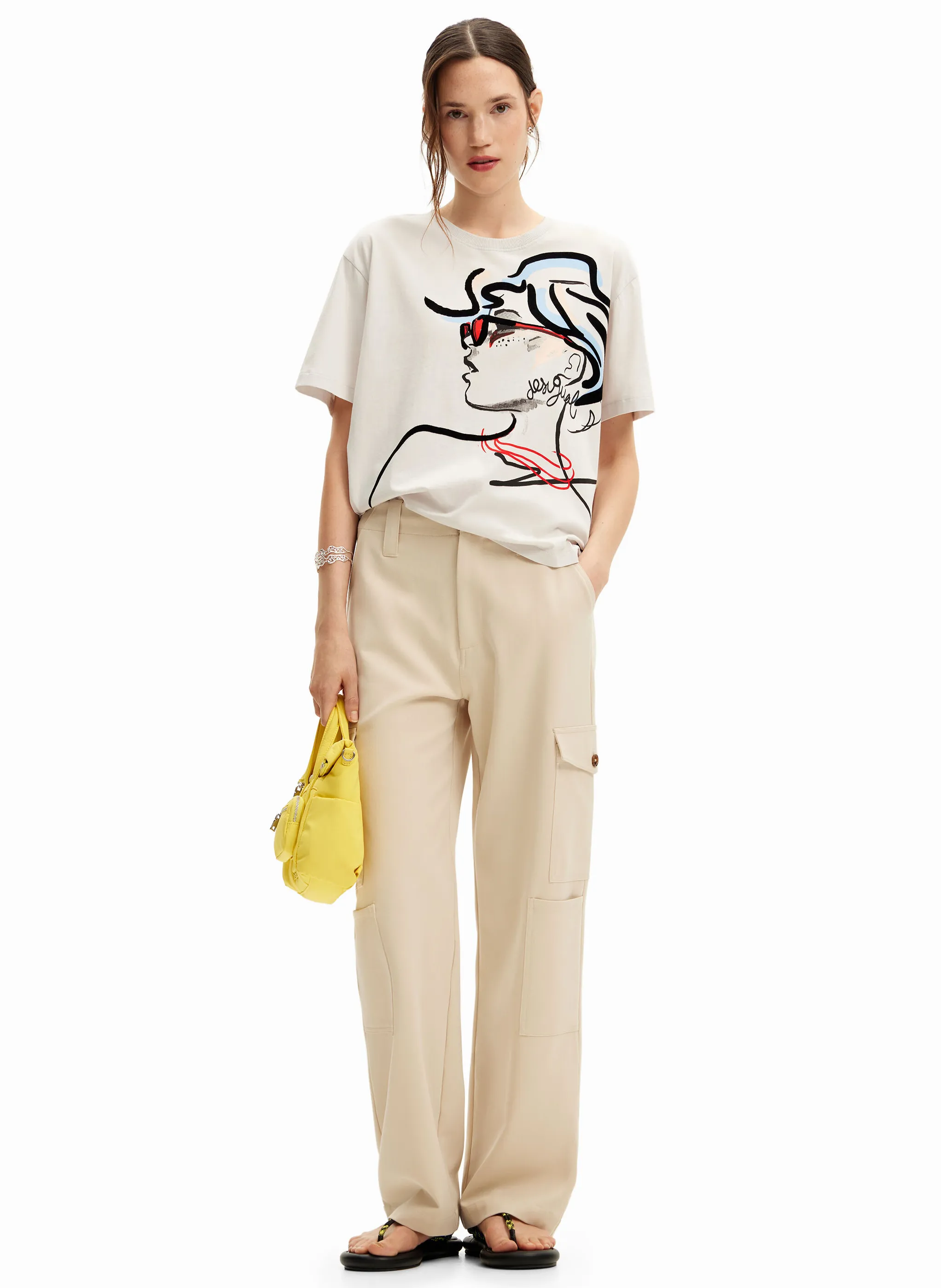  DESIGUAL   Maglietta girocollo dritta in cotone serigrafato | Bianco