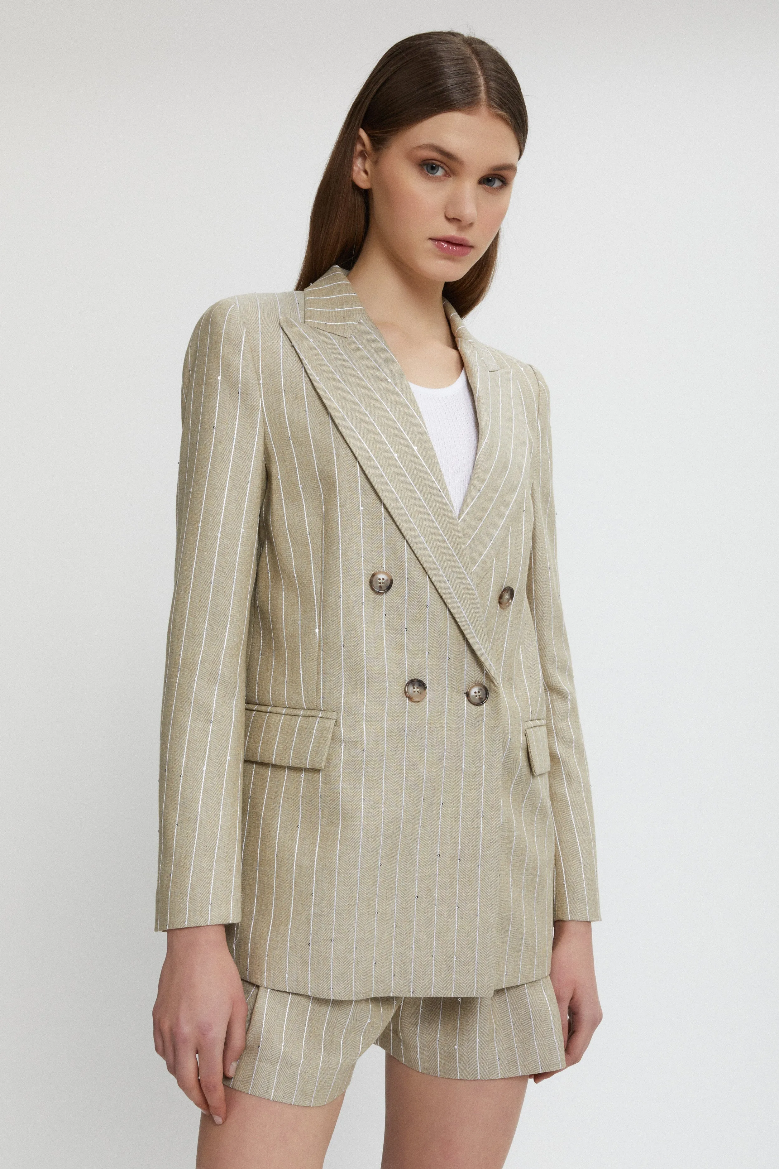 Ermanno Firenze BLAZER DOPPIOPETTO GESSATO CON PAILLETTES