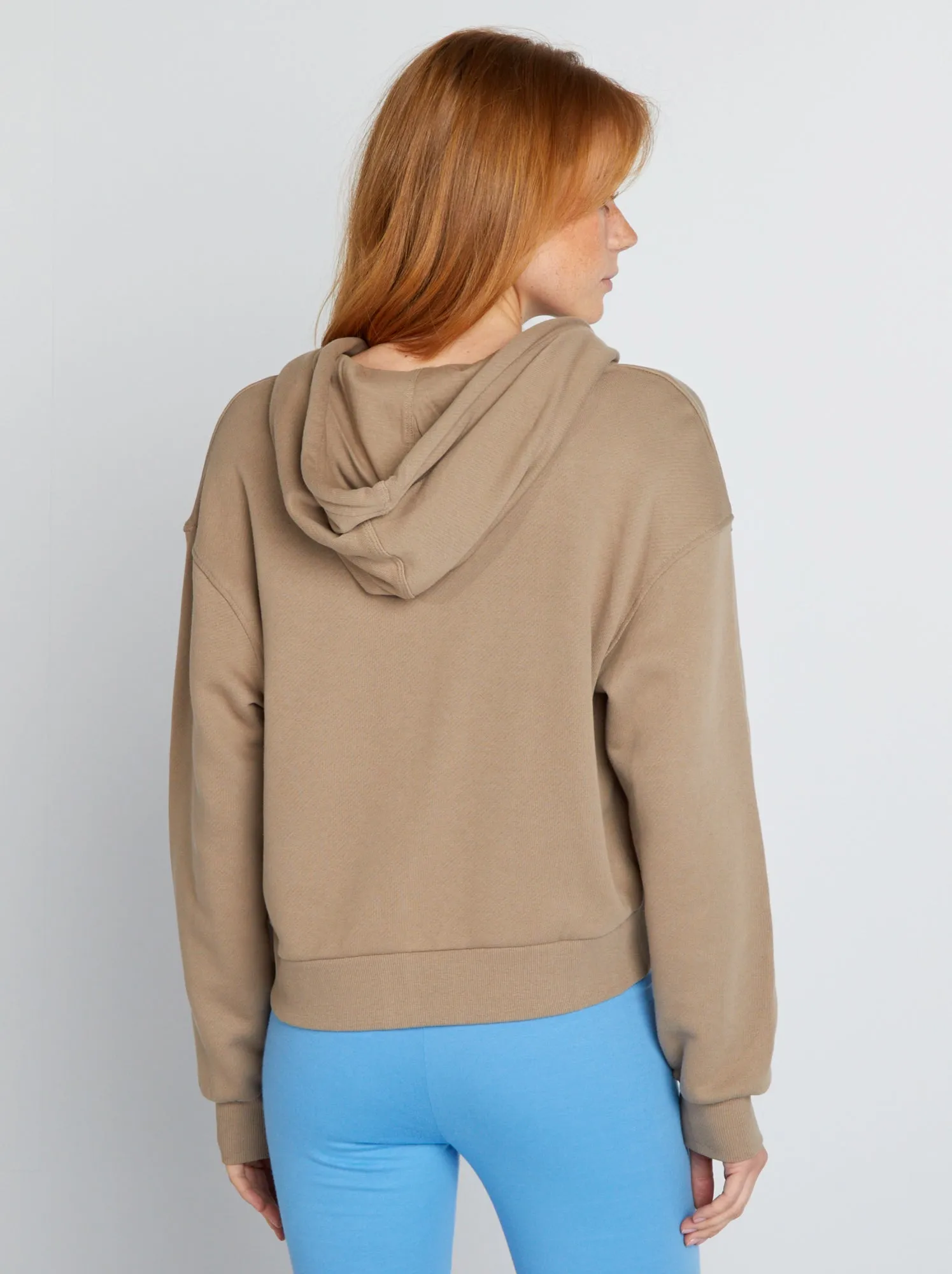 Felpa con zip e maniche lunghe - BEIGE