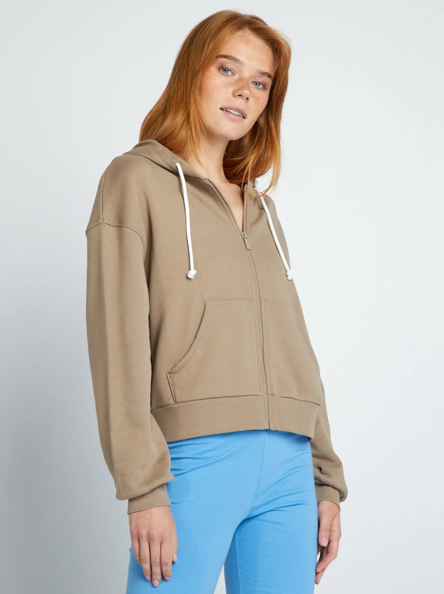 Felpa con zip e maniche lunghe - BEIGE