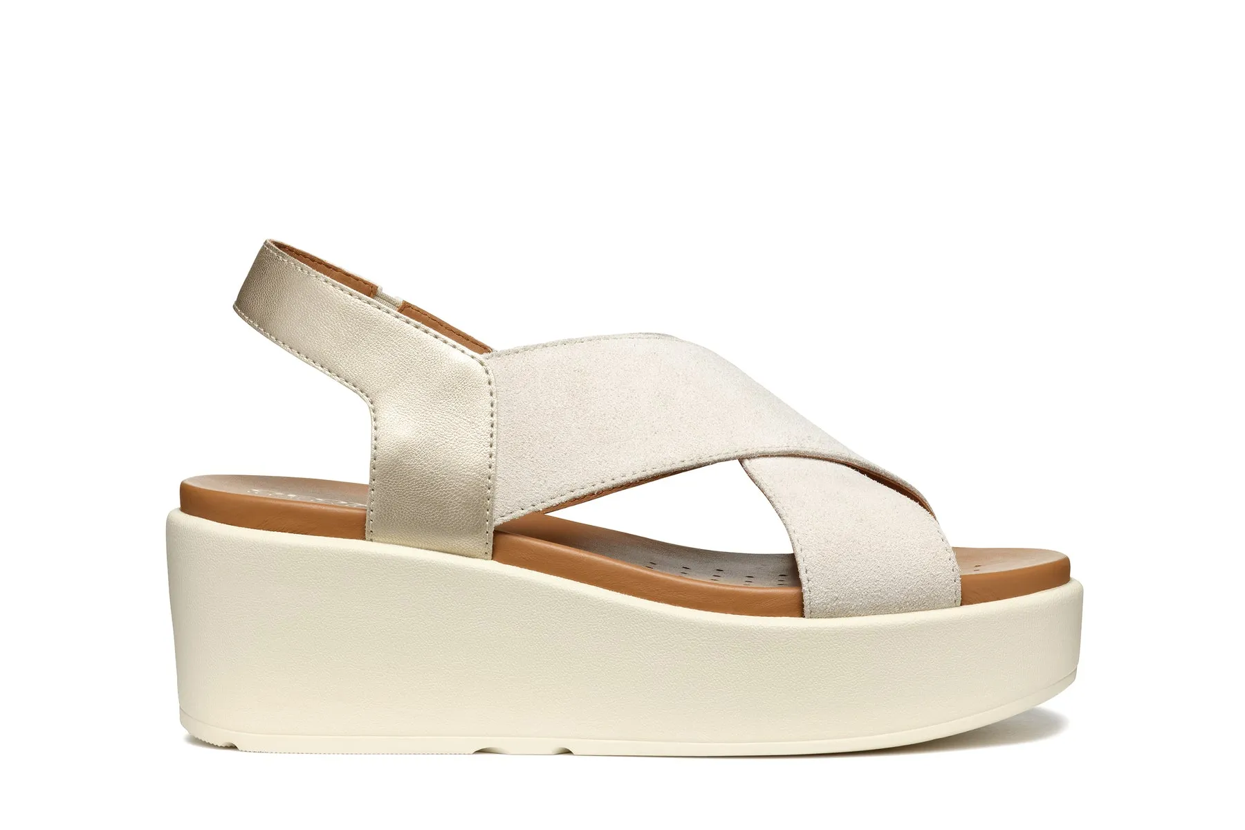 GEOX Sandalo Con Zeppa Donna - D45M1B022NF Beige Chiaro/Oro Chiaro  
