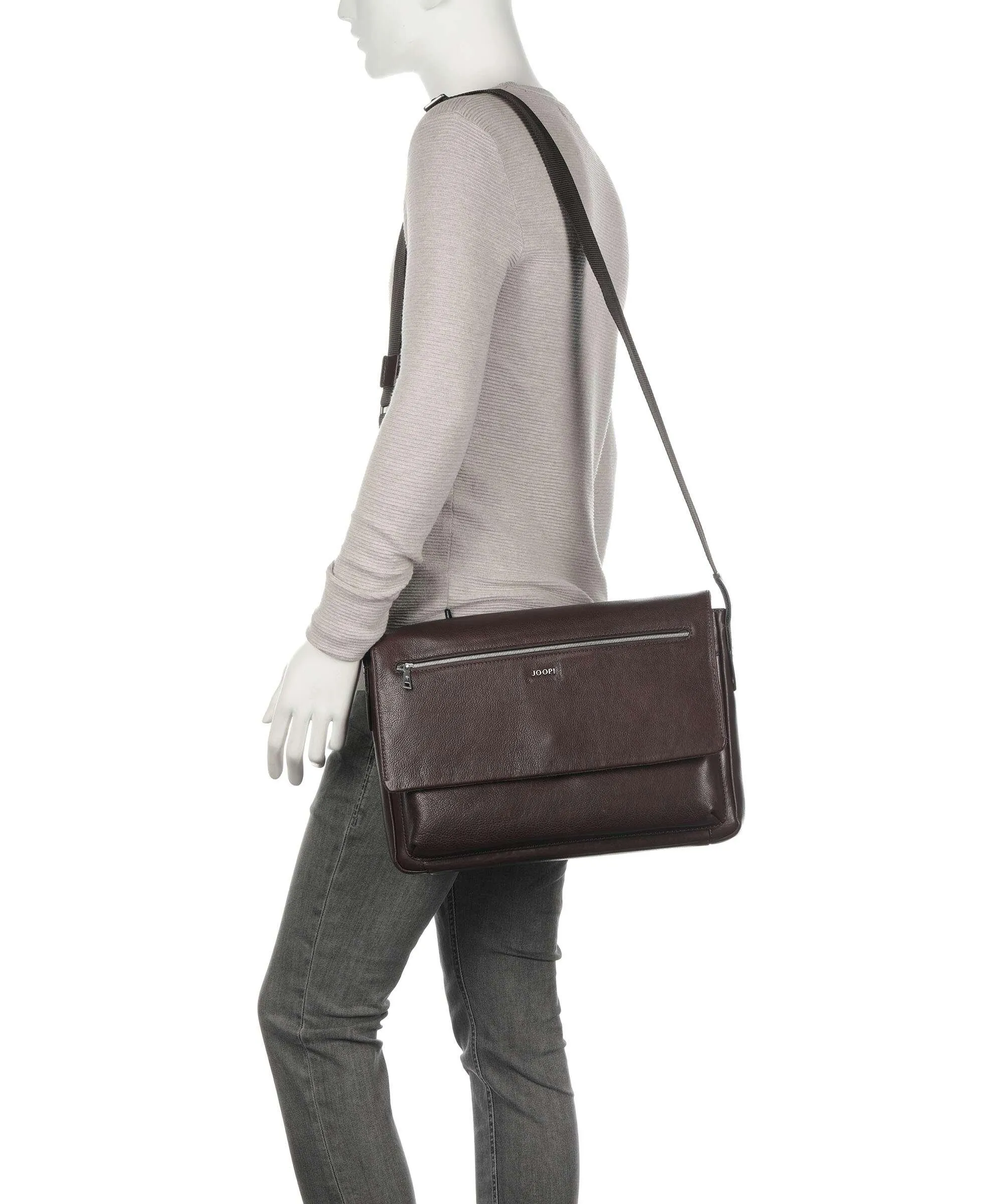  JOOP! Treviso Janis Borsa messenger 14″ pelle granulata marrone scuro  