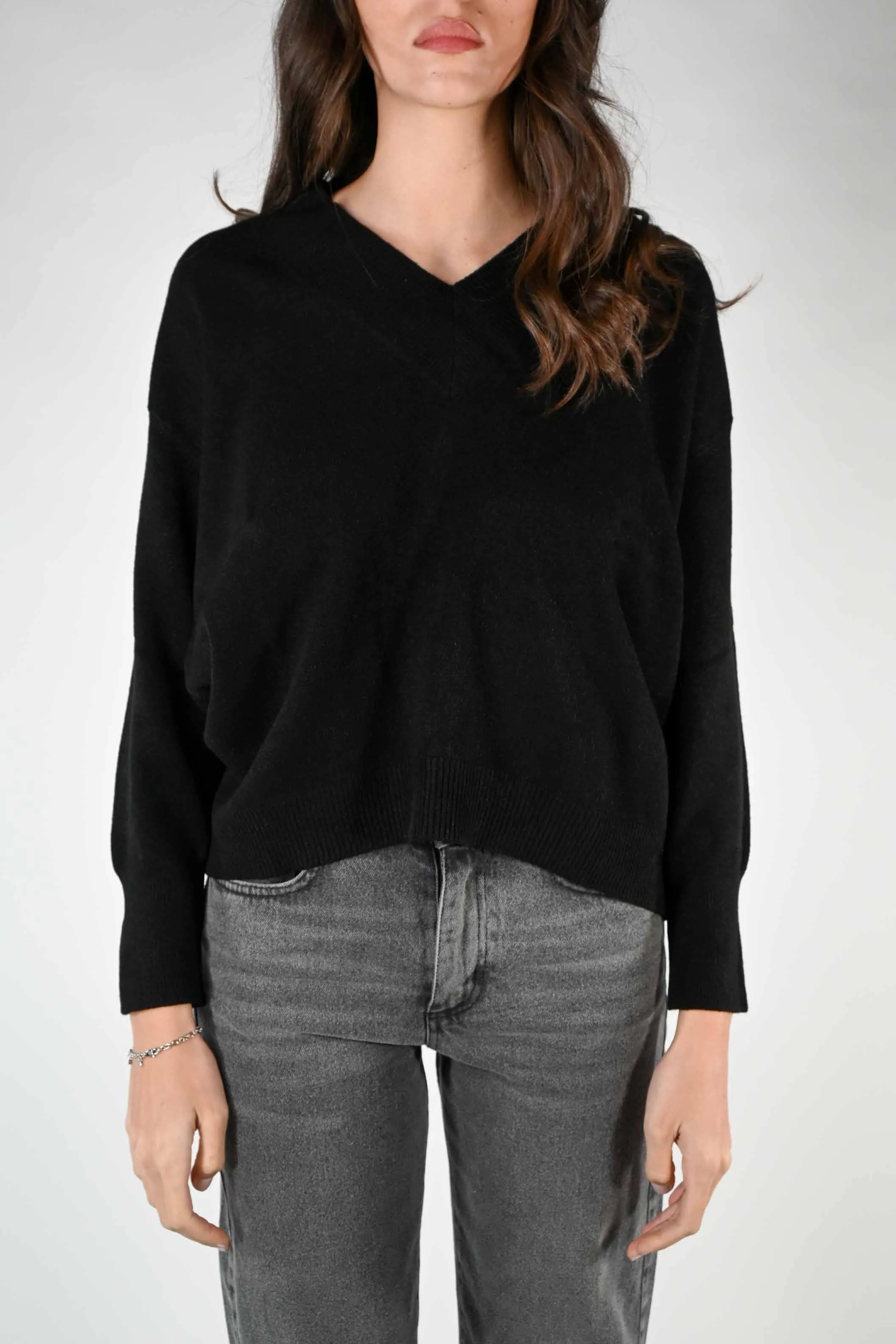 MAGLIA OVER A SCATOLA SCOLLO V NERO