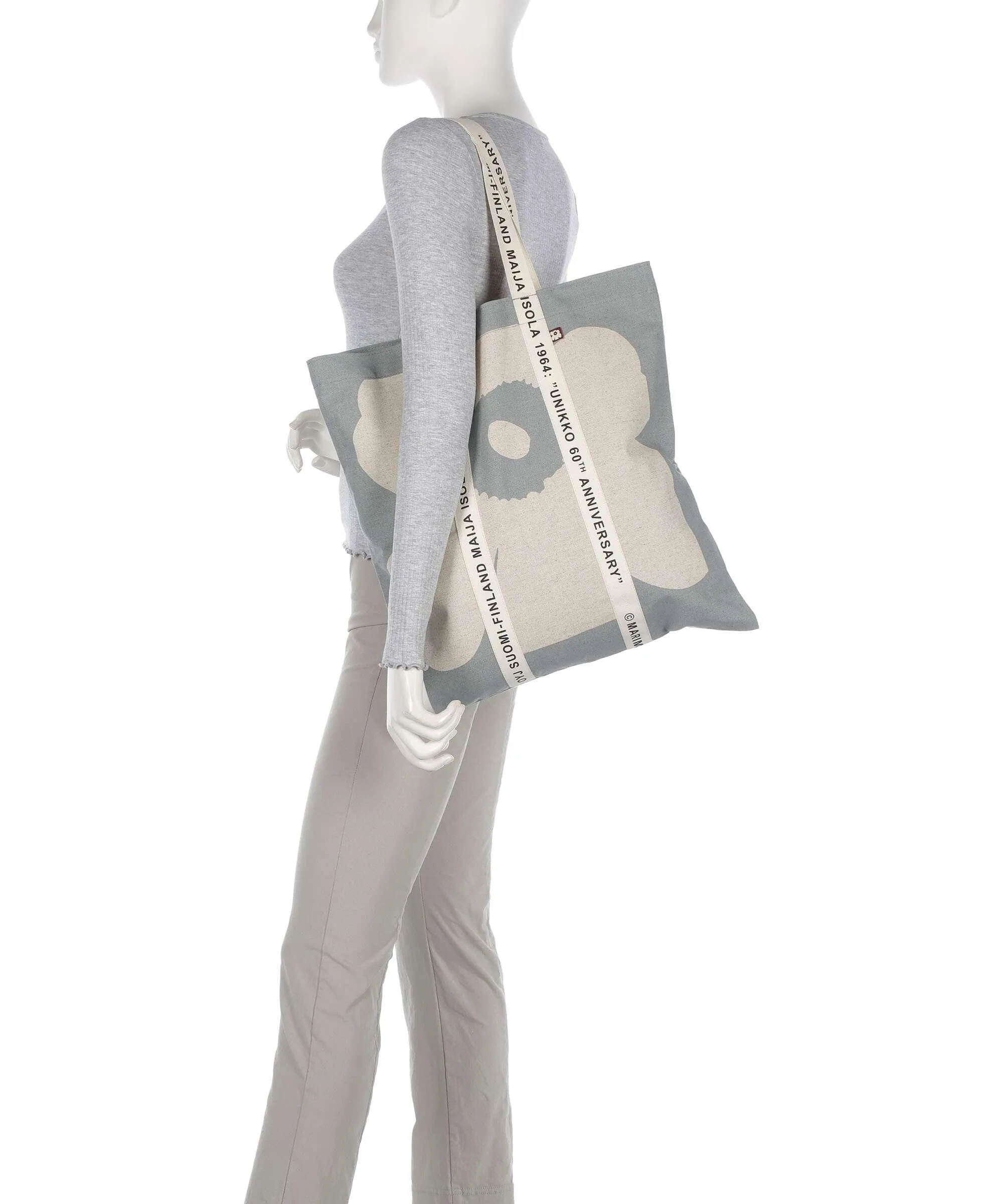 Marimekko Unikko Carrier Midi Borsa shopper cotone grigio  