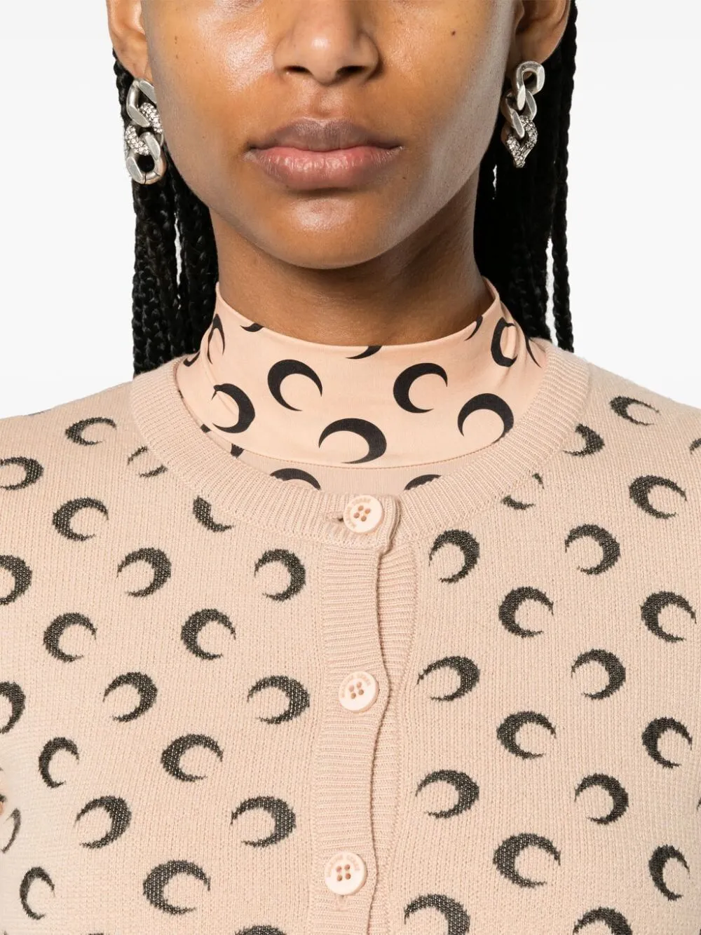 MARINE SERRE MOON JACQUARD KNIT FITTED CARDIGAN