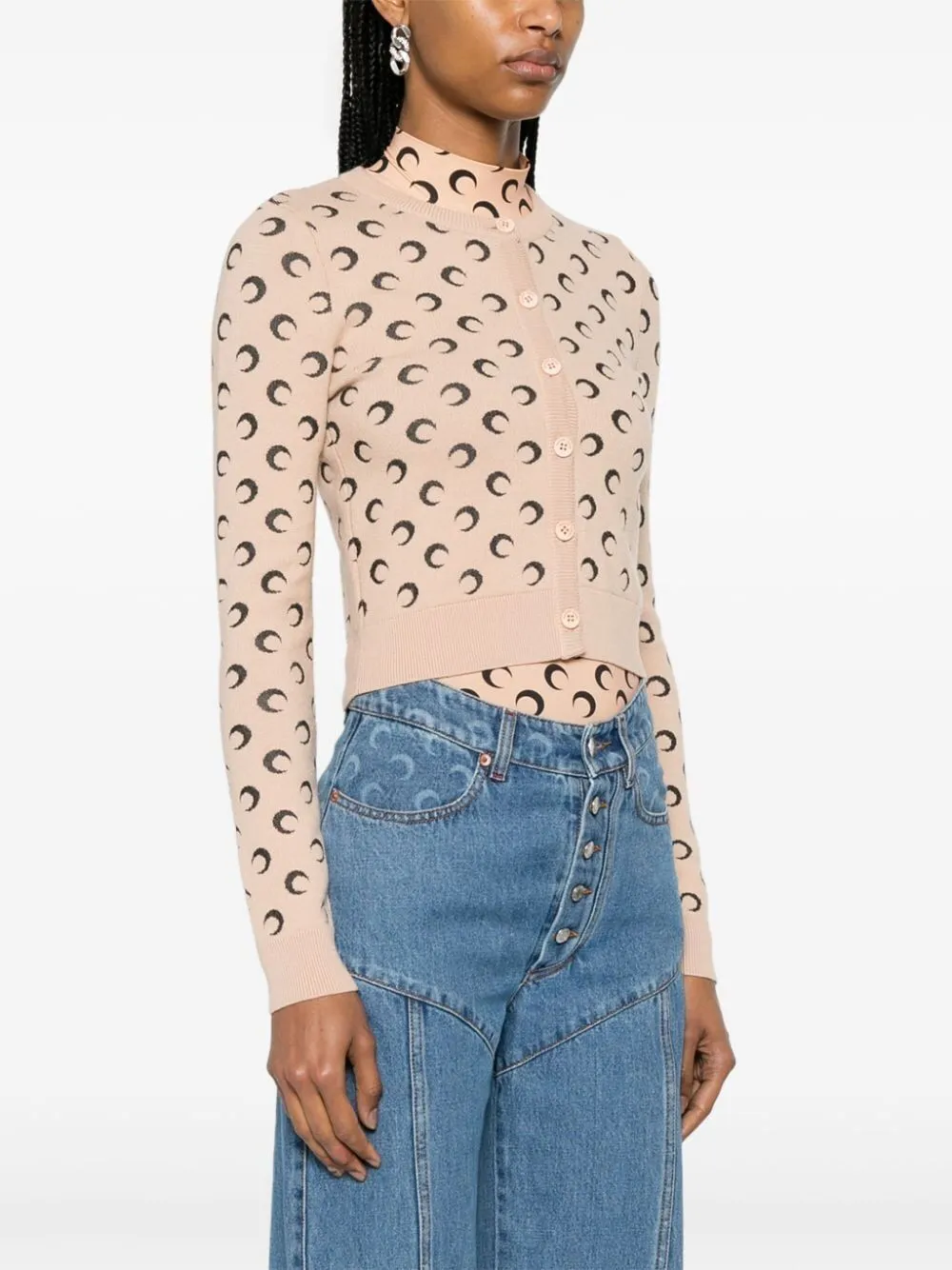 MARINE SERRE MOON JACQUARD KNIT FITTED CARDIGAN