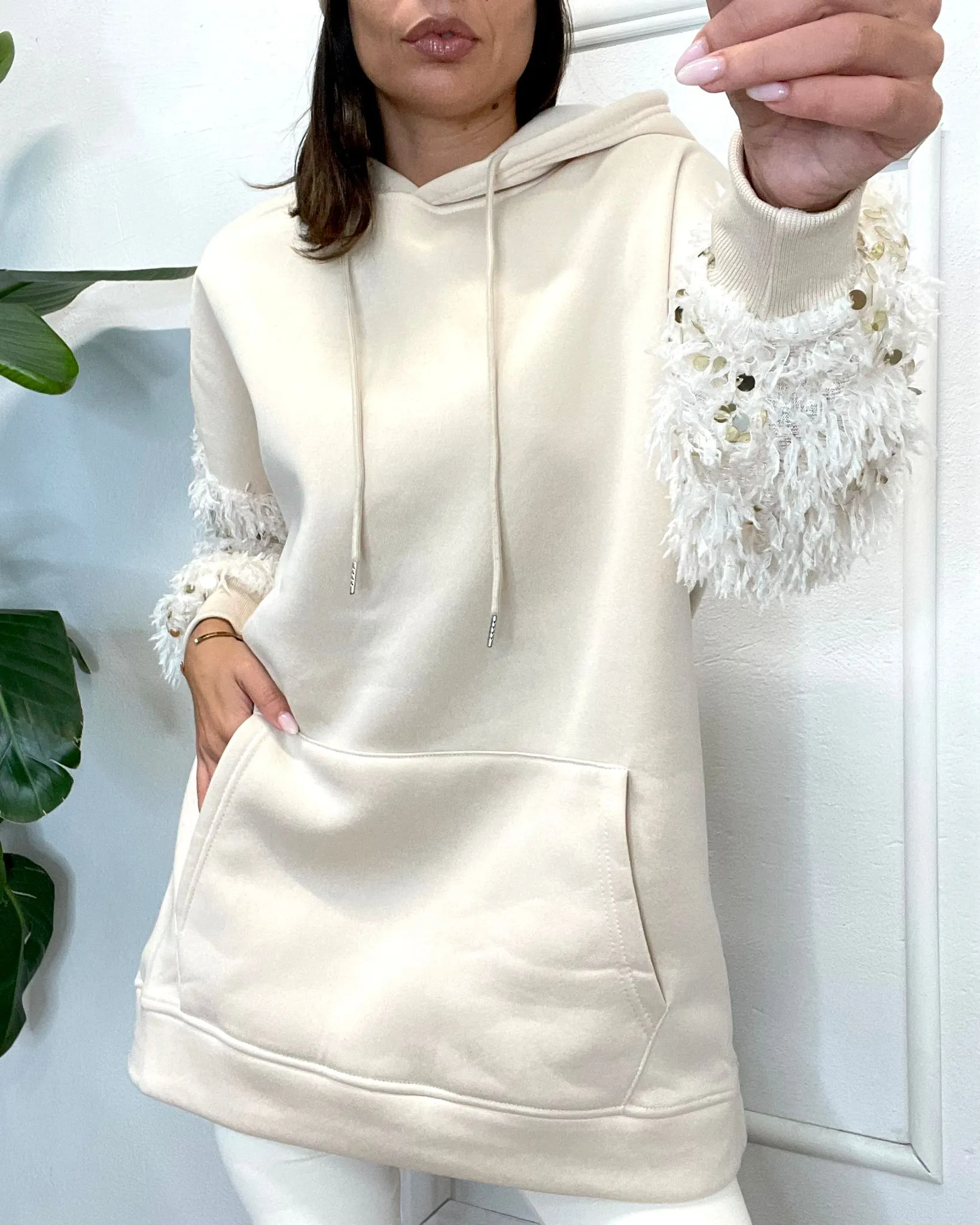 MAXI FELPA MANICHE PIUME 805 beige