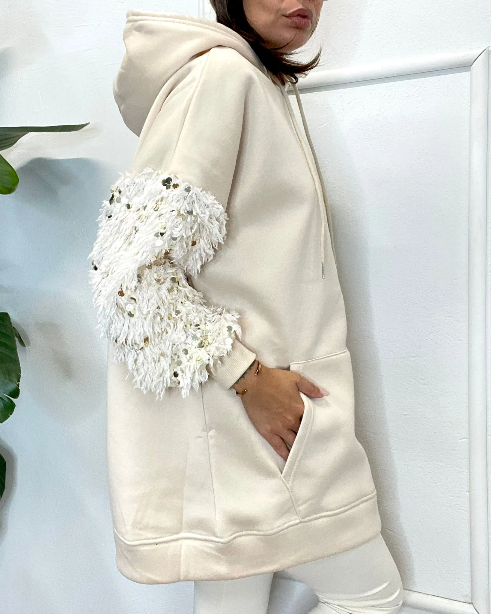 MAXI FELPA MANICHE PIUME 805 beige