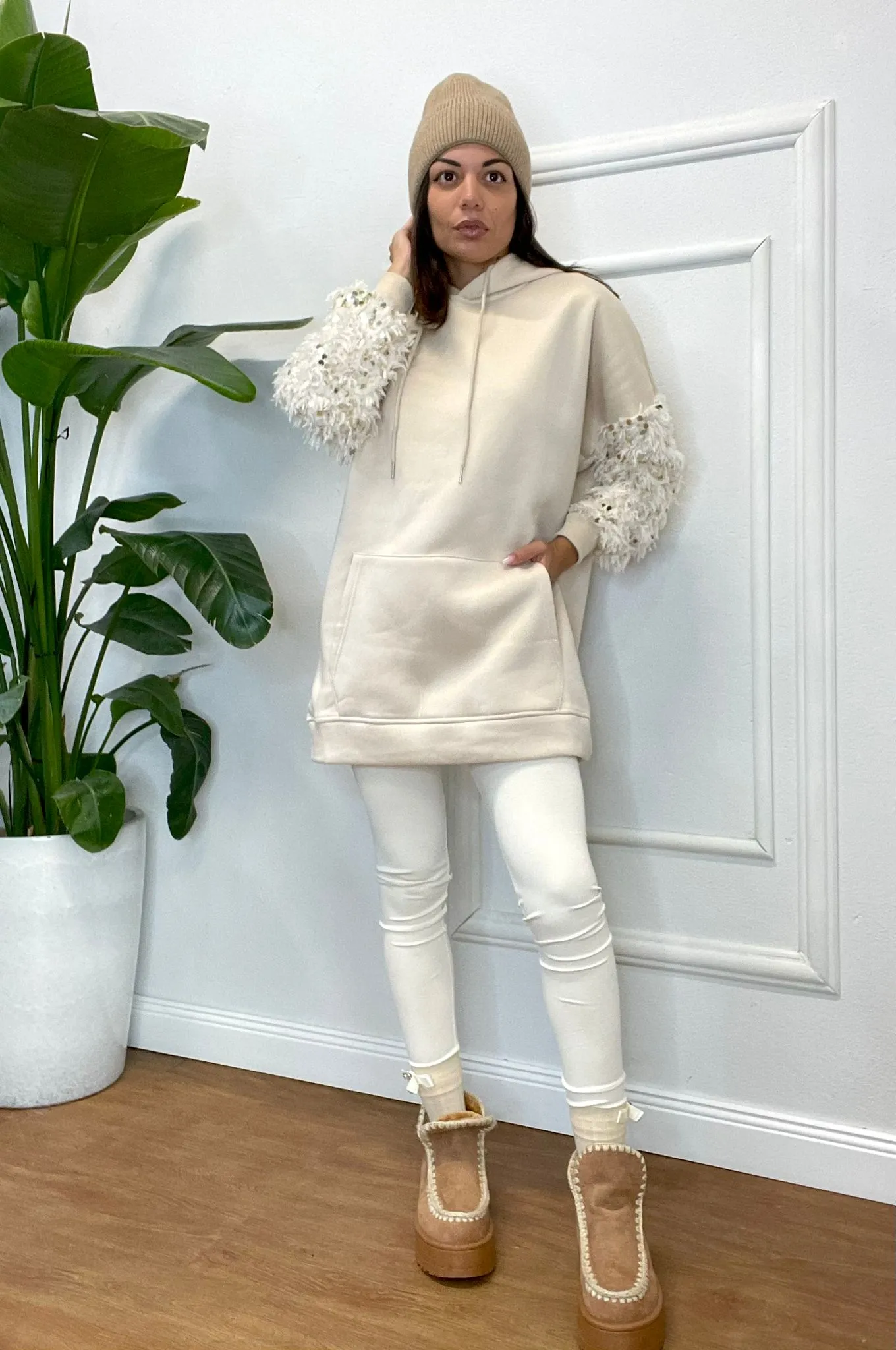 MAXI FELPA MANICHE PIUME 805 beige