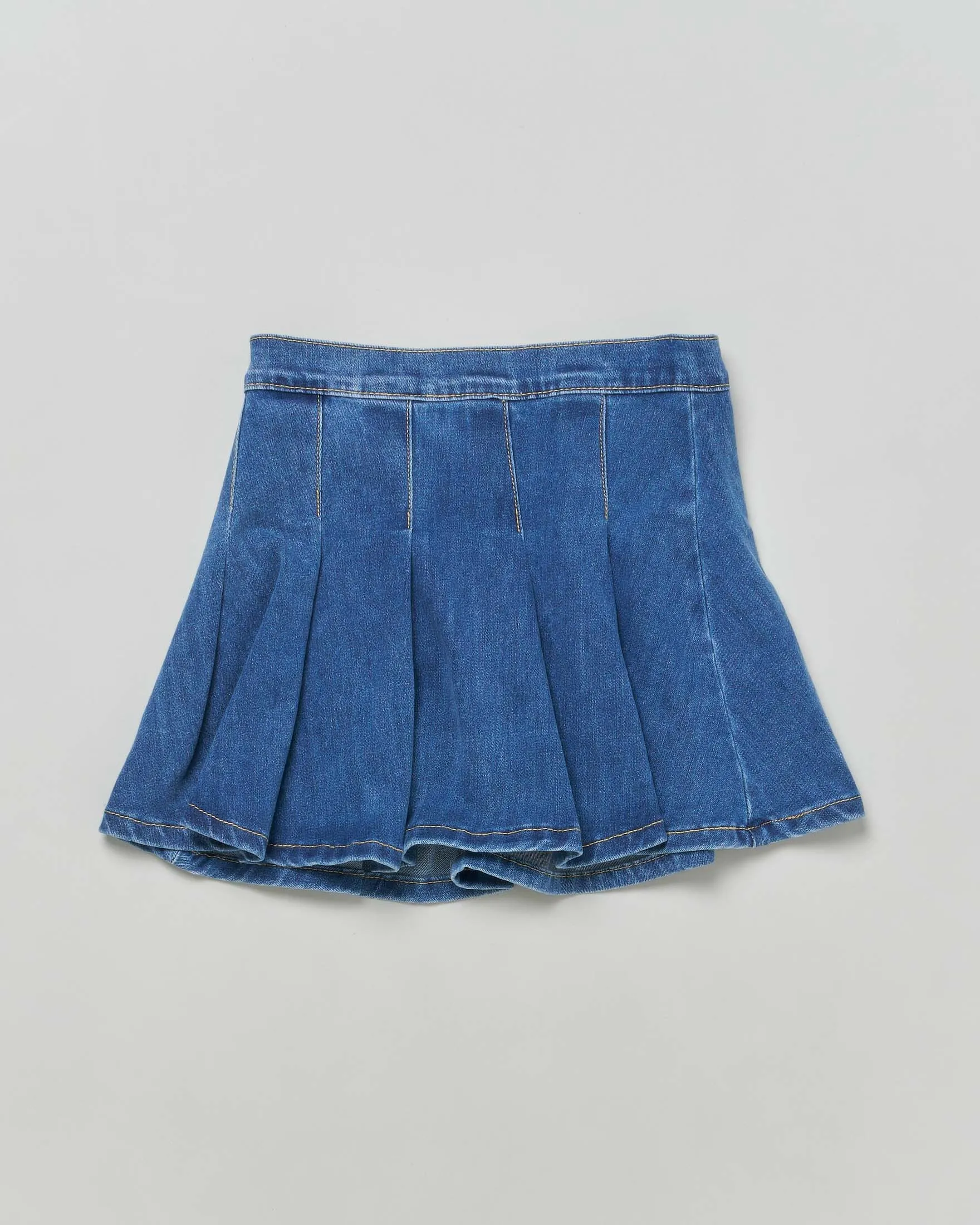 Mini gonna in denim di cotone a lavaggio medio con pinces 10-14 anni