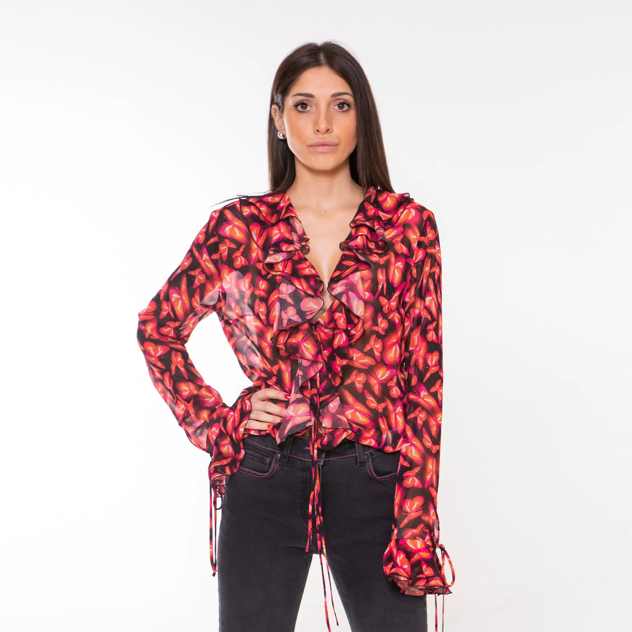 MSGM CAMICIA NEON BUTTERFLIES ROSSA