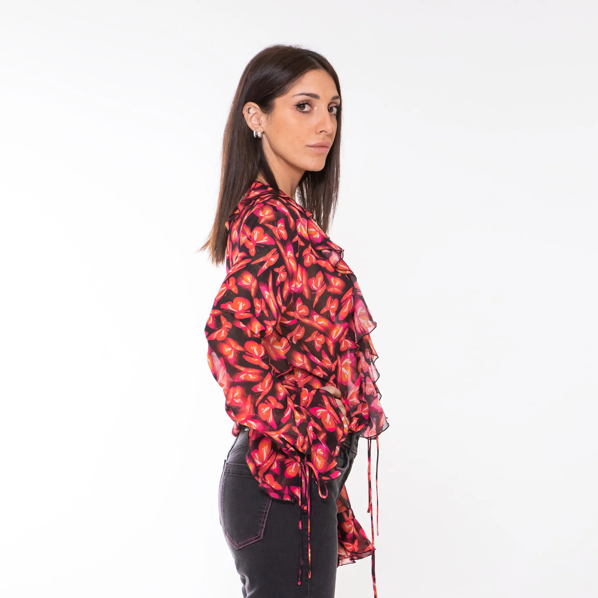 MSGM CAMICIA NEON BUTTERFLIES ROSSA