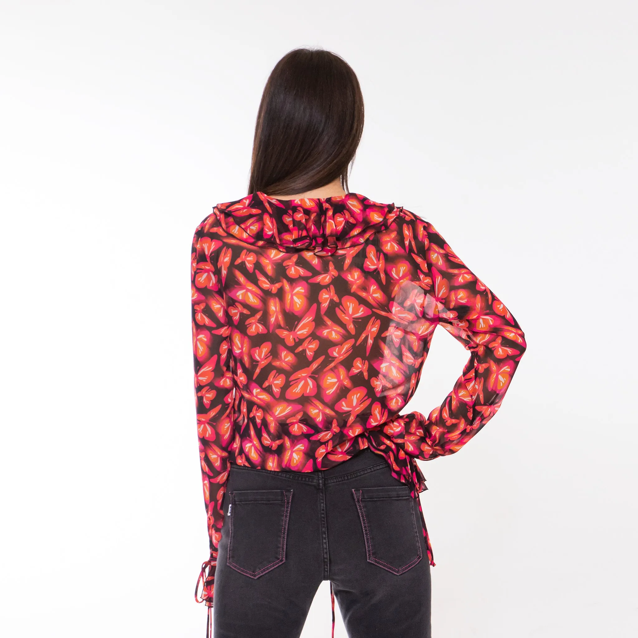 MSGM CAMICIA NEON BUTTERFLIES ROSSA
