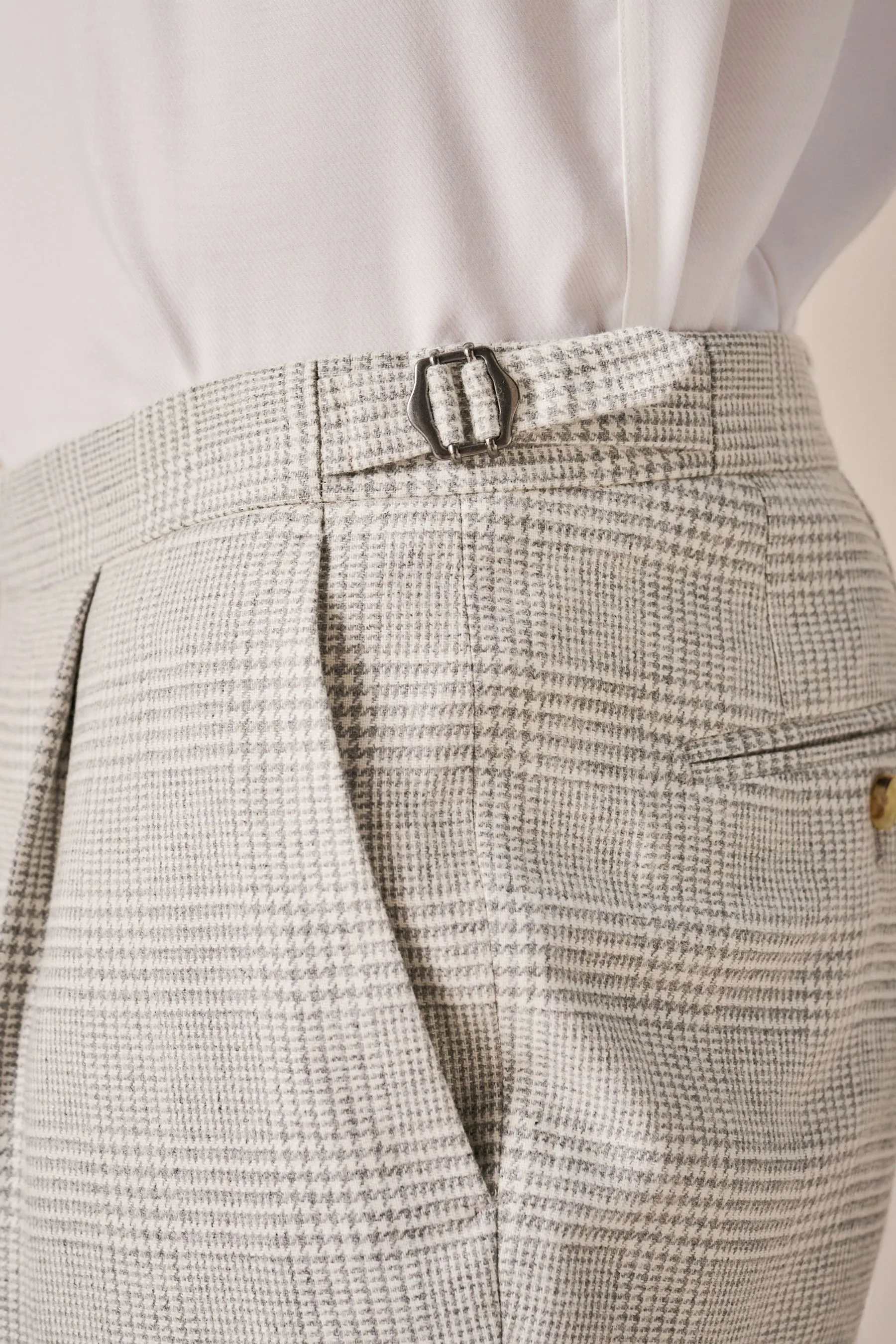 Naturale  - Vestibilità attillata / Slim - Pantaloni da completo in Blend A quadri lana italiana