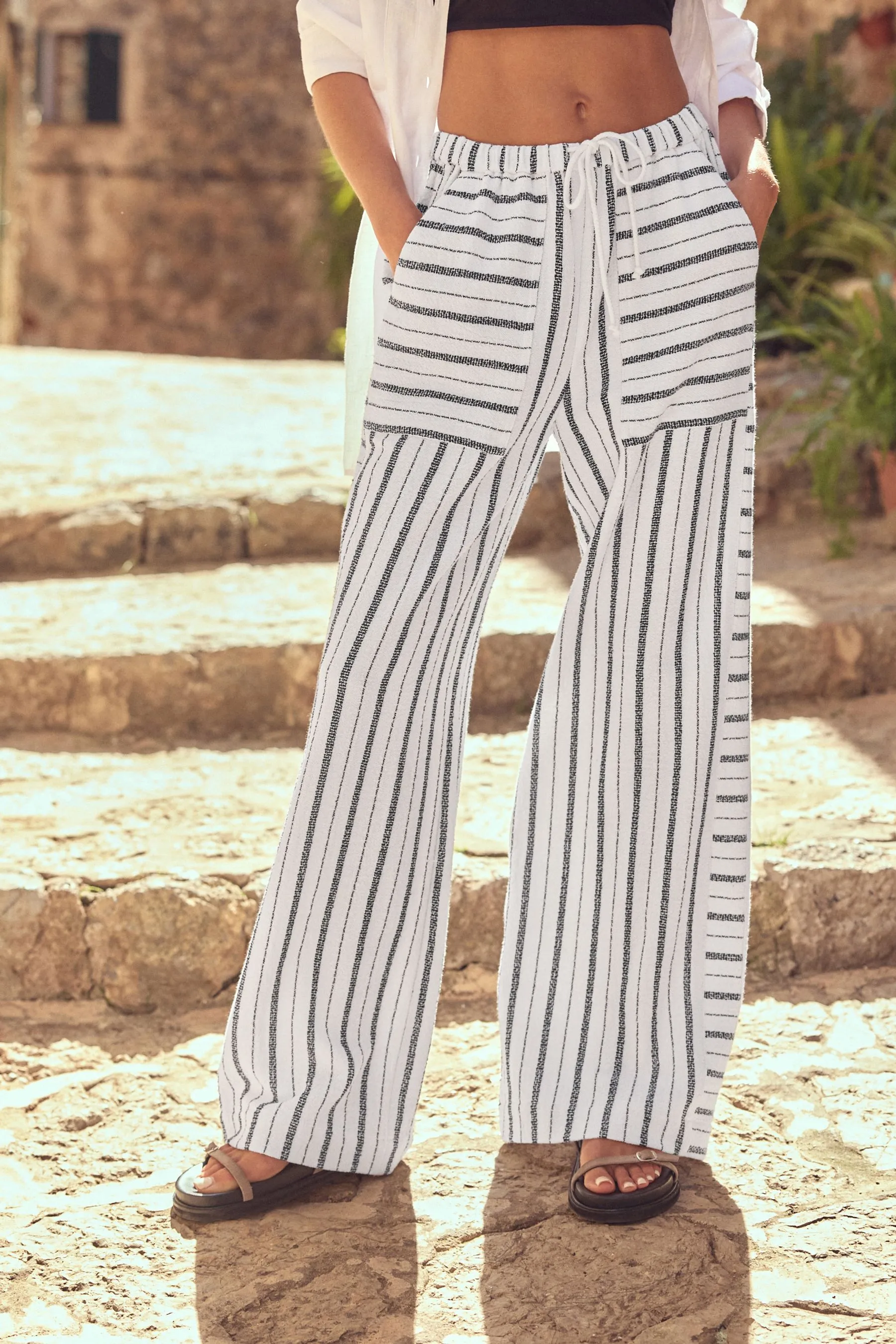 Nero/bianco  - 100% cotone A righe Pantaloni