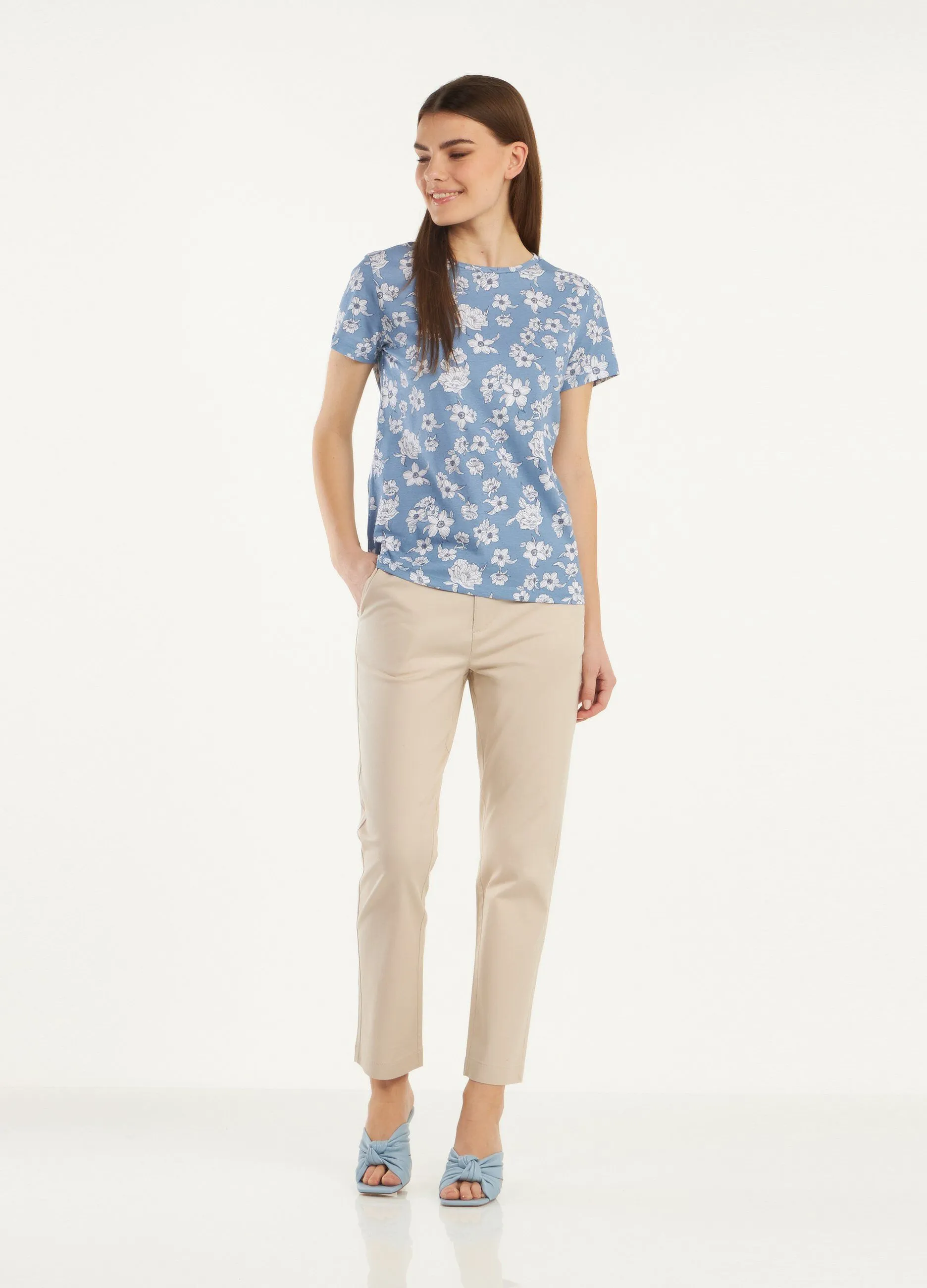 Pantaloni a vita alta  in cotone elasticizzato donna