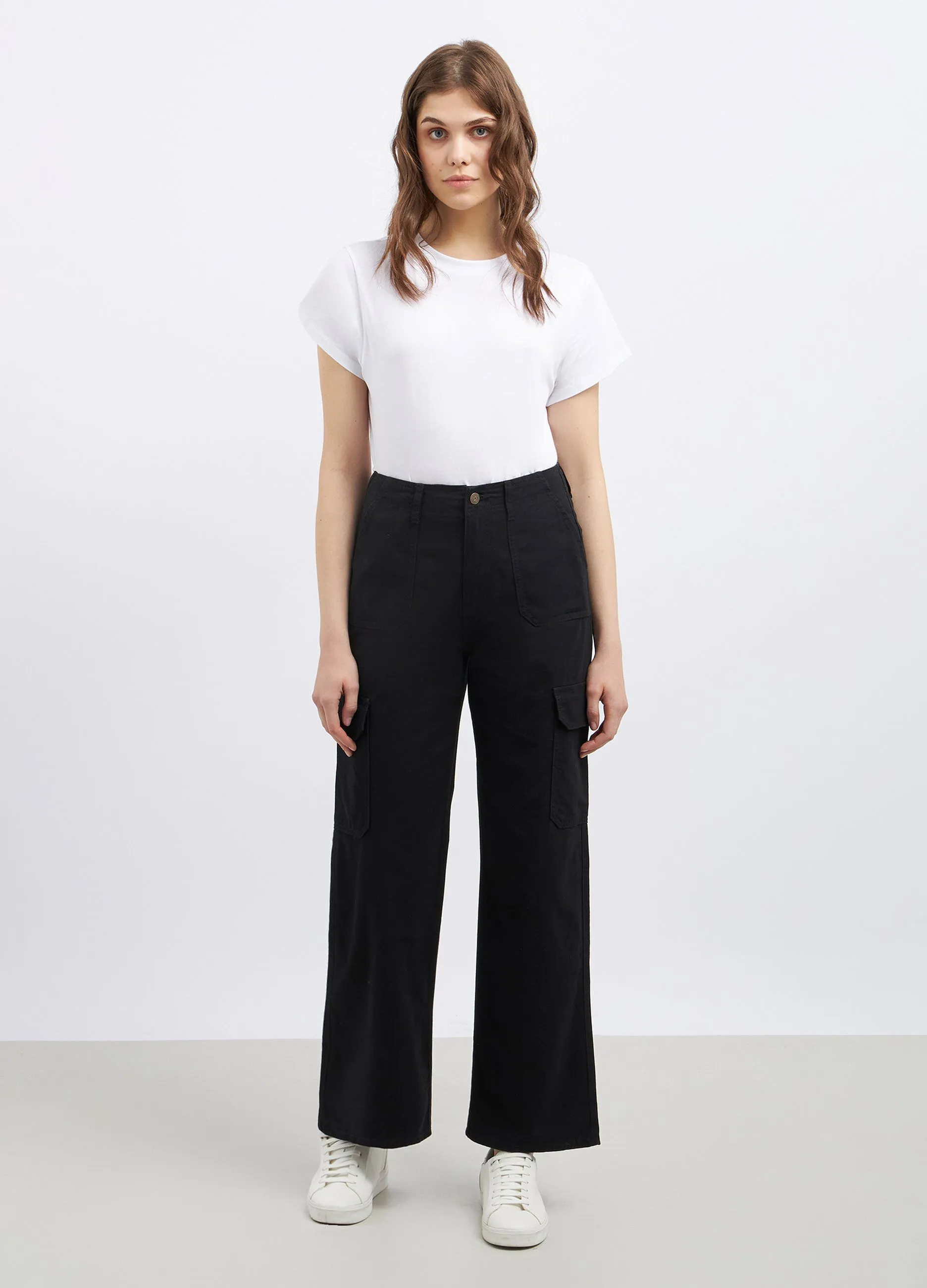 Pantaloni cargo in denim di puro cotone donna