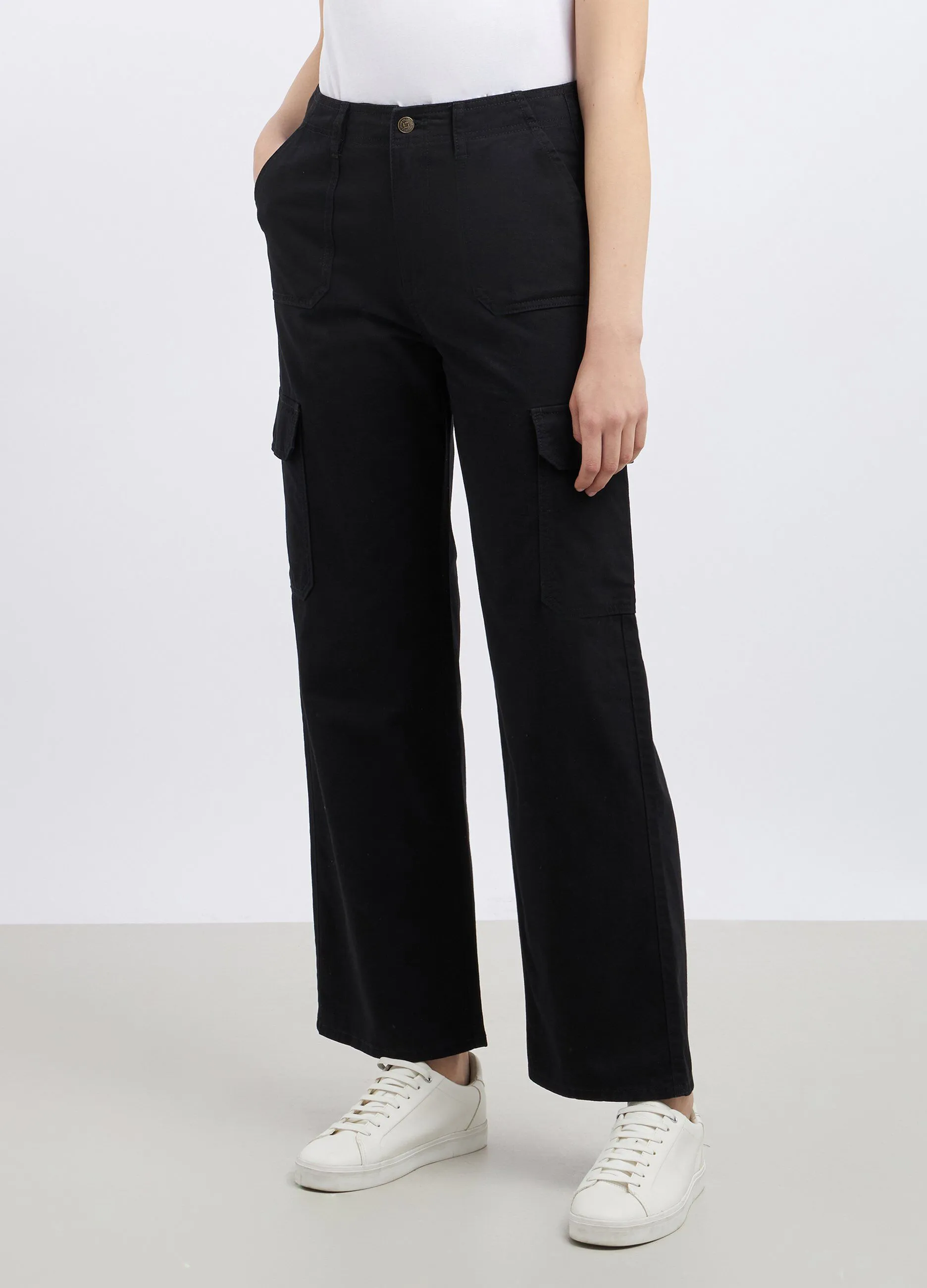 Pantaloni cargo in denim di puro cotone donna