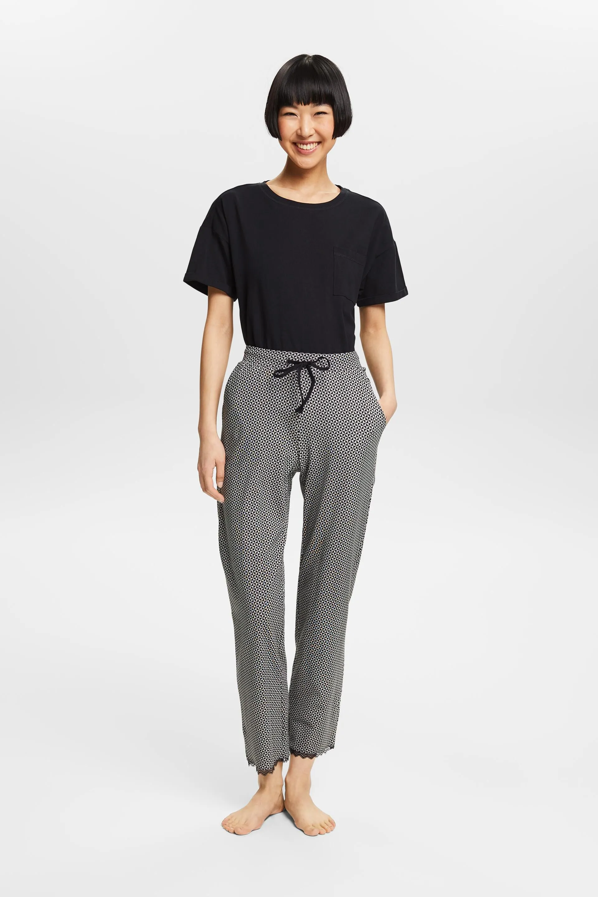 Pantaloni fantasia in jersey con pizzo