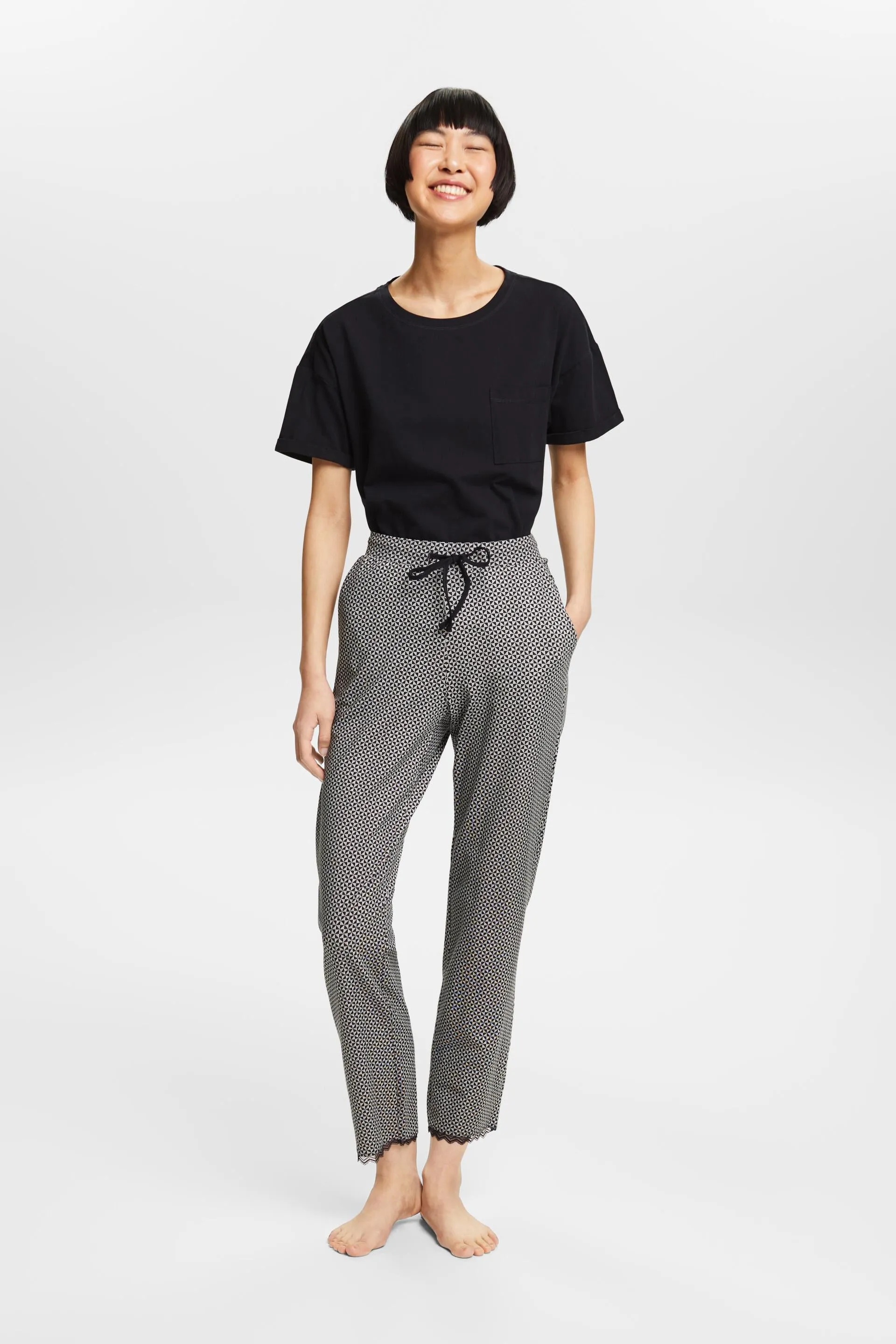 Pantaloni fantasia in jersey con pizzo