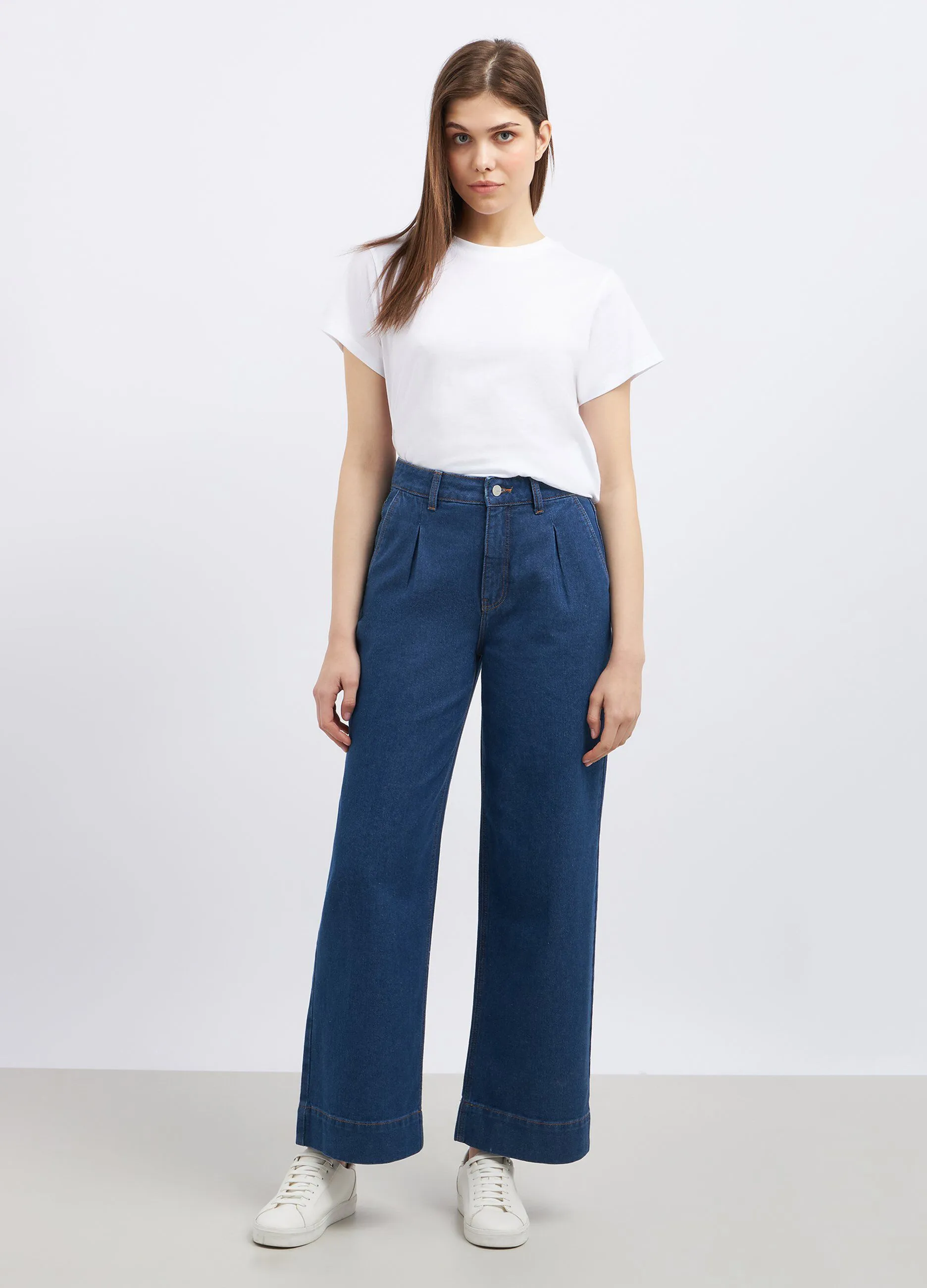 Pantaloni in denim di puro cotone wide leg donna